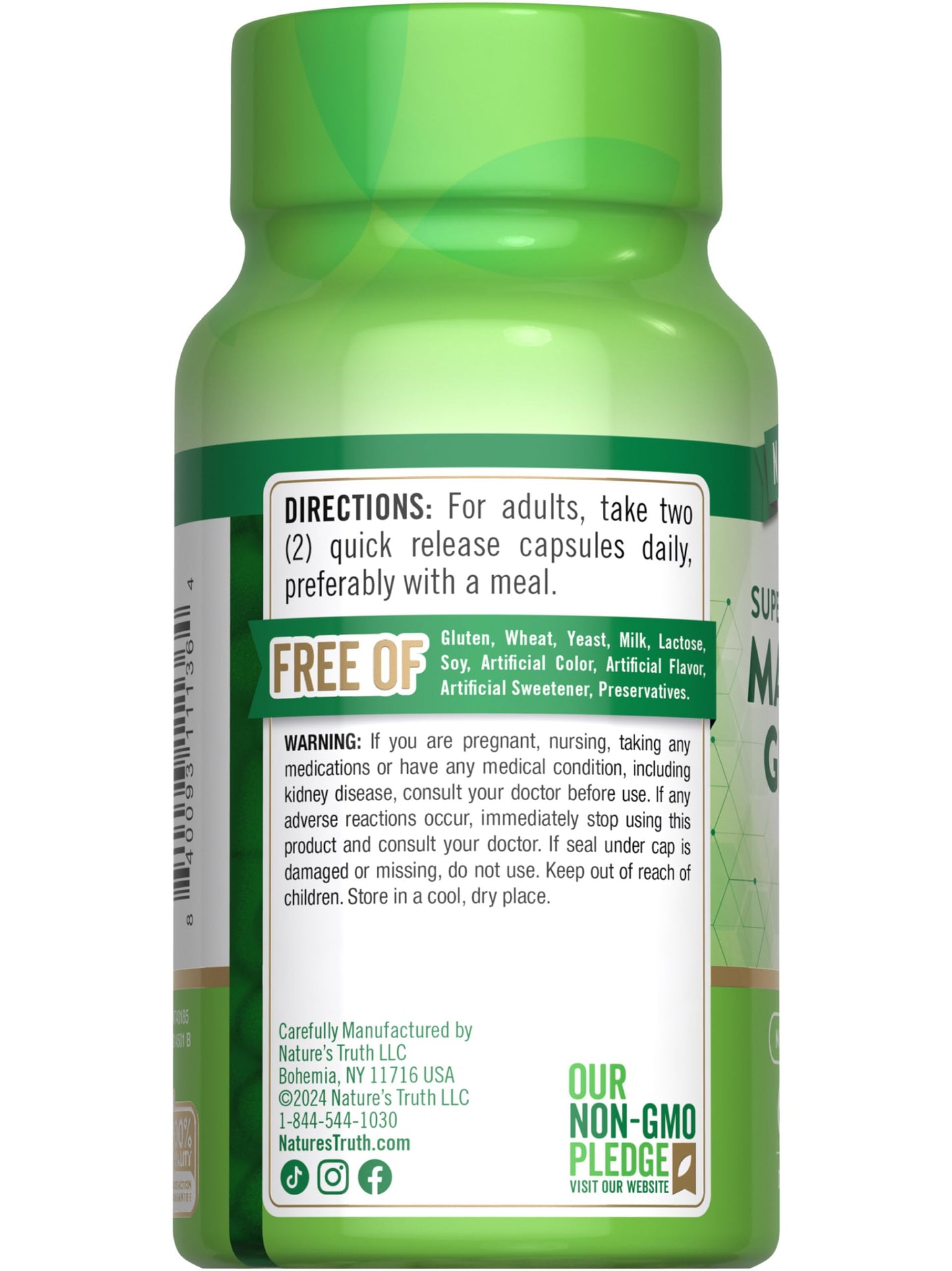 Nature's Truth Magnesium Glycinate 200mg โ 60 Count | Non-GMO, Gluten Free