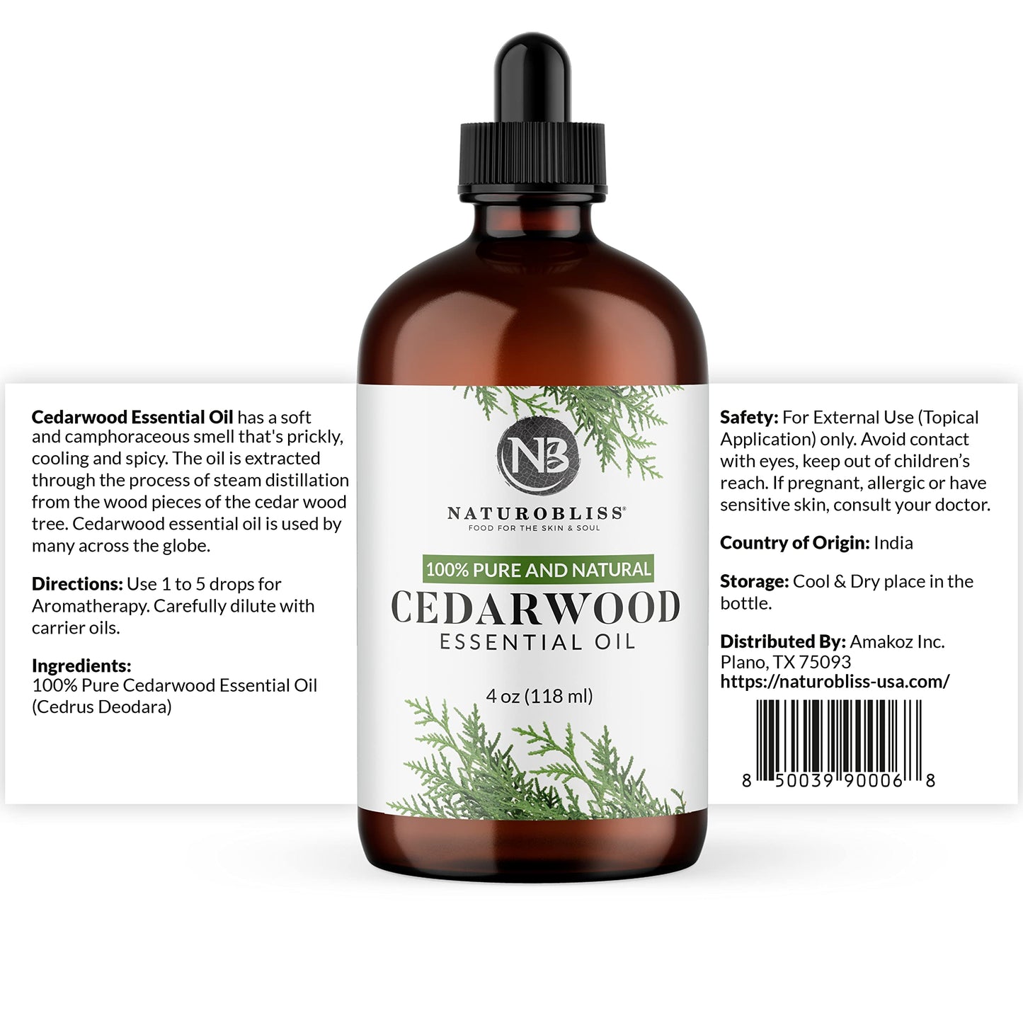 NaturoBliss Cedarwood Essential Oil โ 100% Pure, Therapeutic Grade, 4 oz