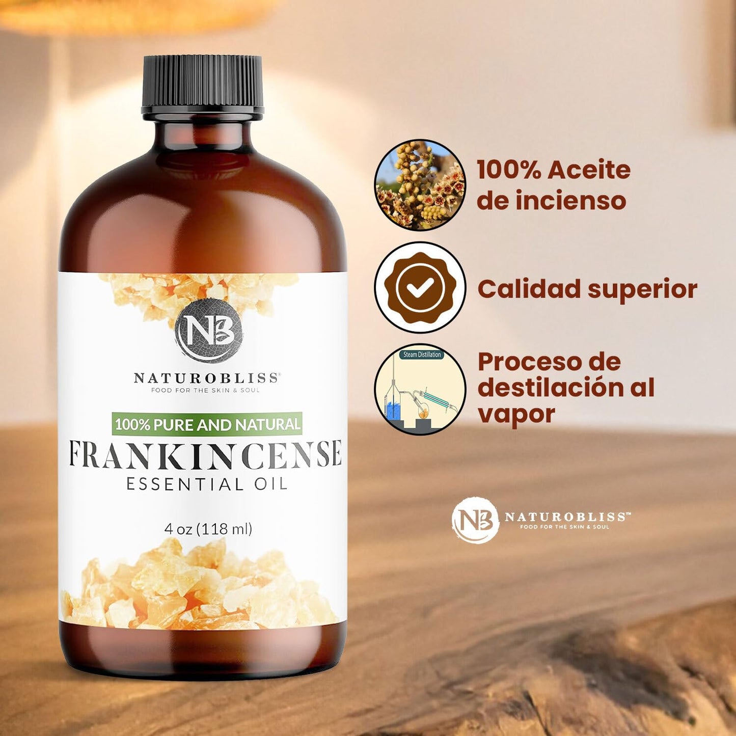 NaturoBliss 100% Pure Frankincense Essential Oil โ 4 fl oz | Therapeutic Grade with Glass Dropper