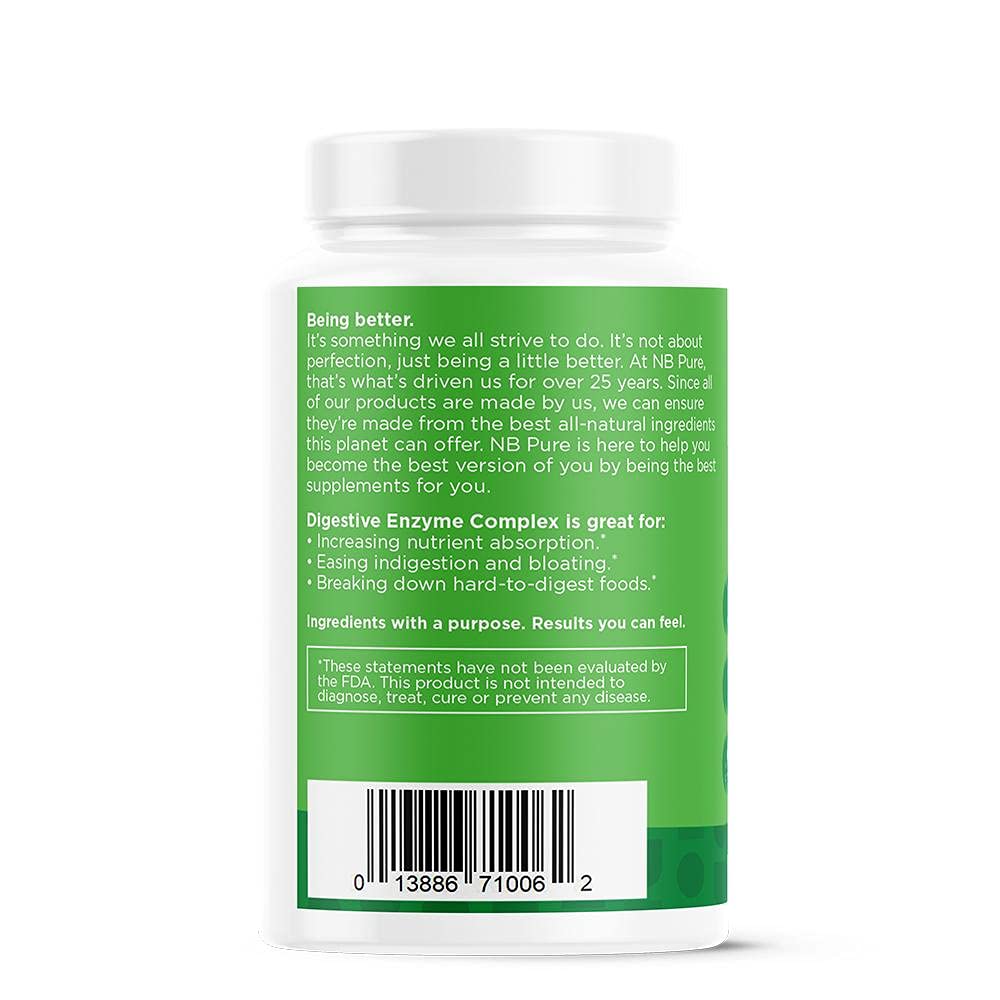 Nbpure Vegan Digestive Enzyme Complex โ Daily Digestive Support (12 Enzymes & 3 Herbs)