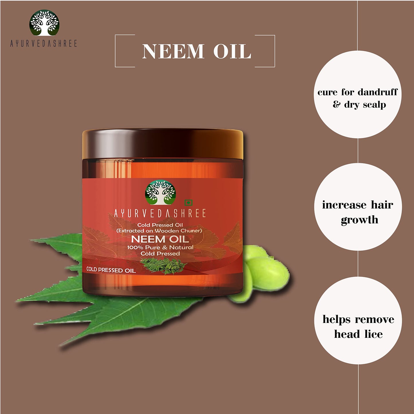 AYURVEDASHREE Cold Pressed Neem Oil 100 ML | 3.38 fl oz β 100% Pure, Natural & Hexane-Free