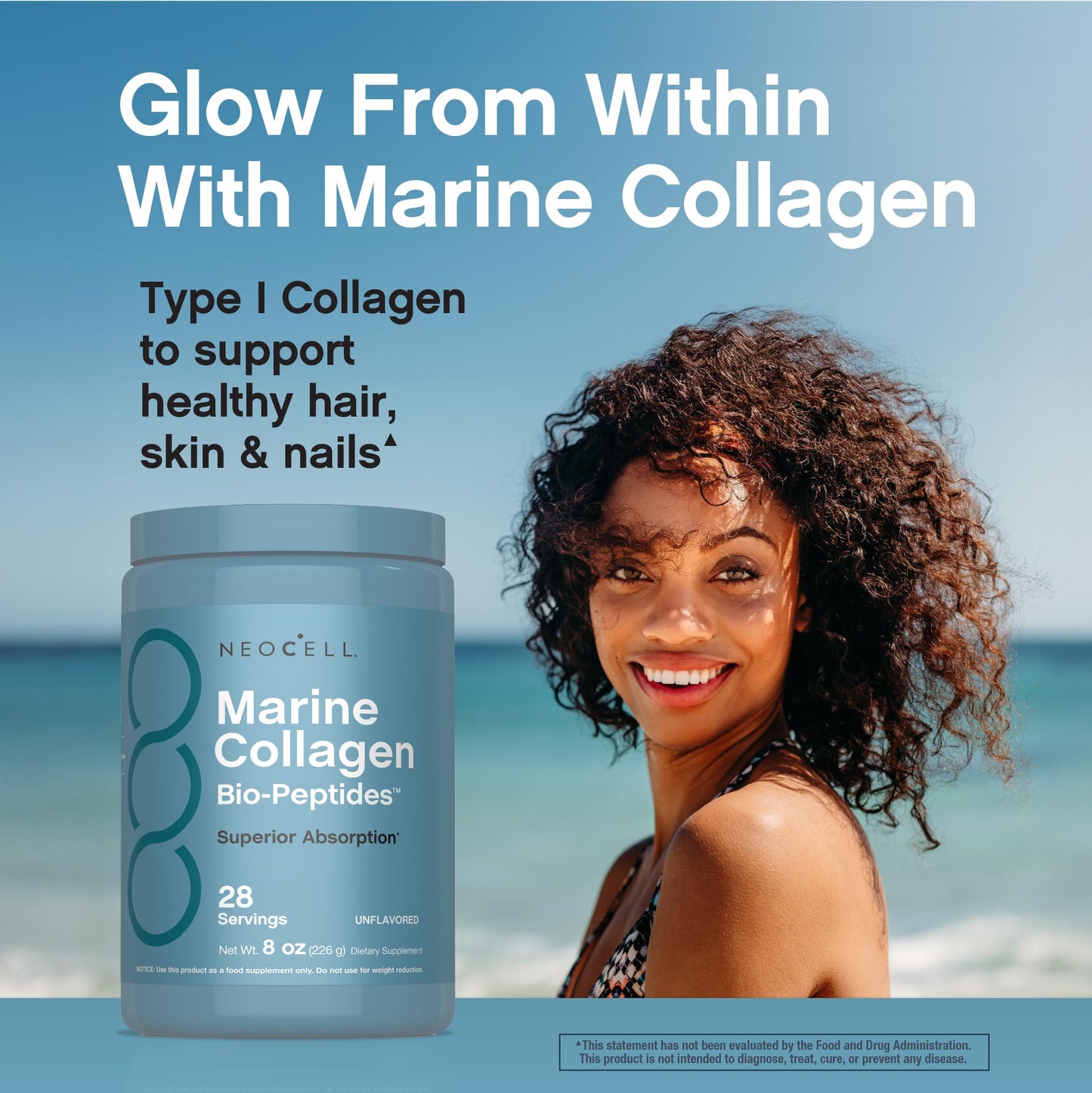 NeoCell Marine Collagen Peptides Powder โ 8 oz Unflavored | Superior Absorption | Hair, Skin & Nails