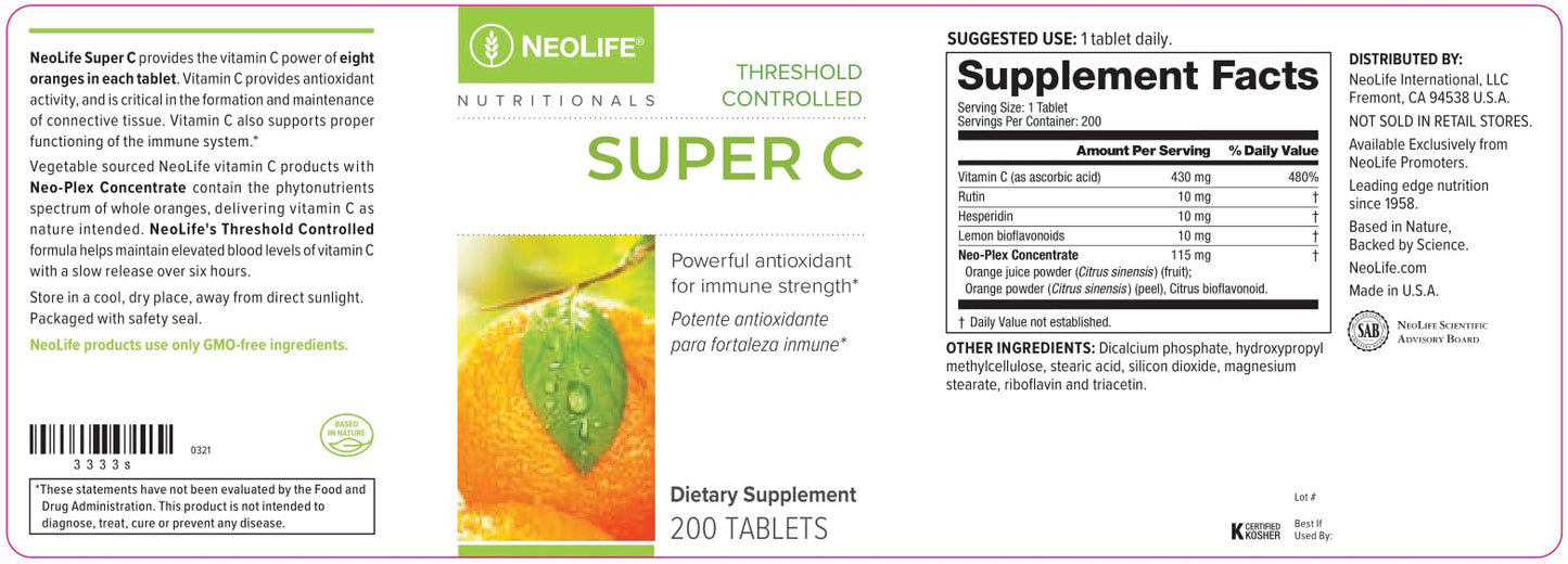 NeoLife Super C โ 430 mg Vitamin C Tablet with Plant-Based Extracts
