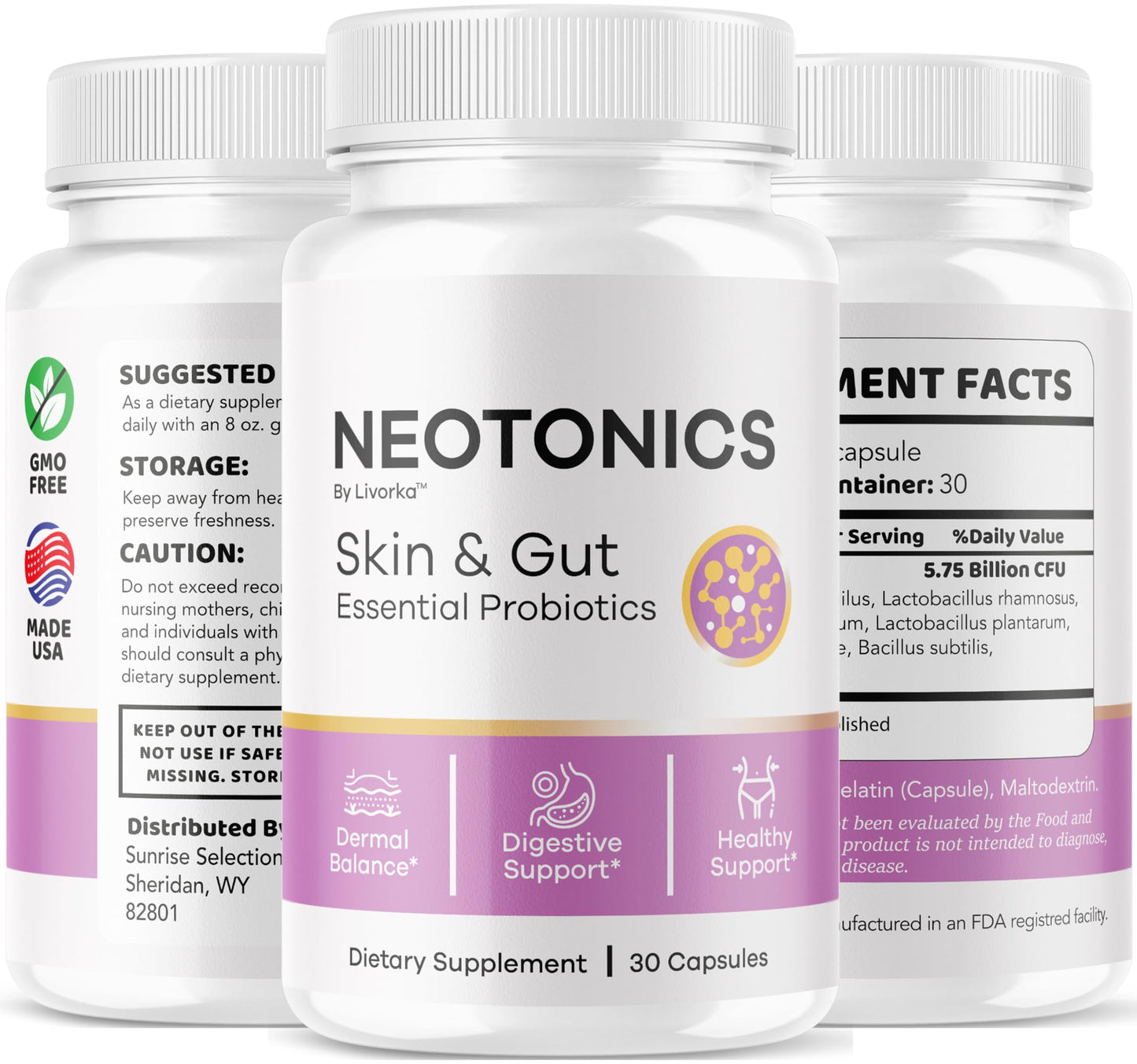 (5 Pack) Neotonics Capsules โ Official Skin & Gut Probiotics, 150 Capsules