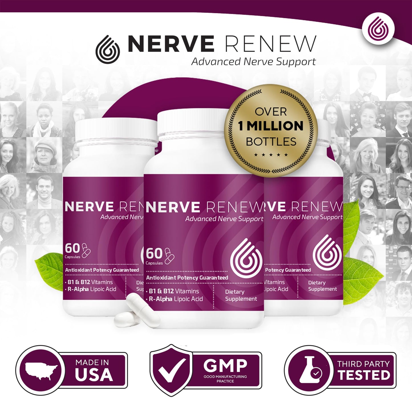 NERVE RENEW Advanced Nerve Support โ 300mg Stabilized R-Alpha Lipoic Acid, B Complex & Benfotiamine