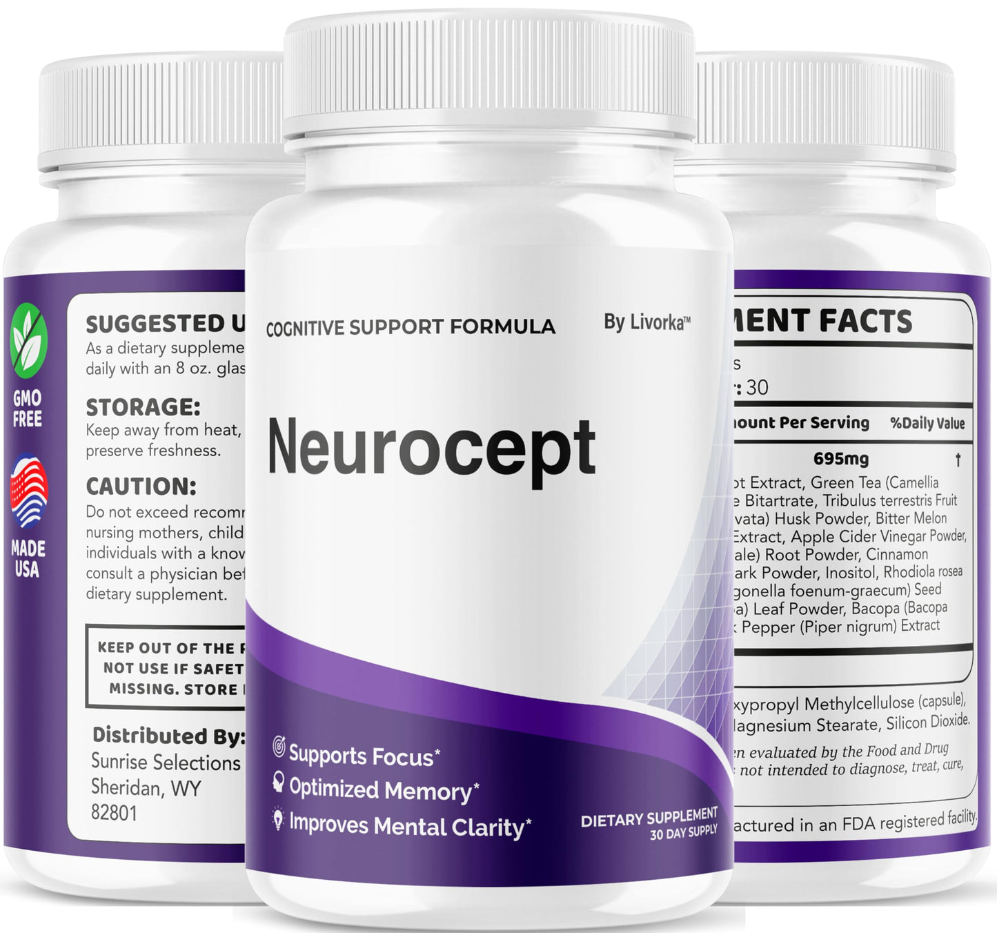(2 Pack) Neurocept Brain Supplement Capsules โ Memory, Focus & Wellness | 120 Capsules