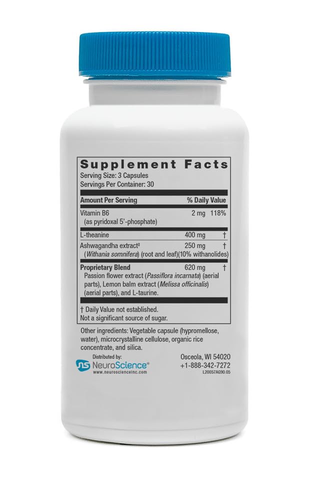 NeuroScience Alpha GABA โ Non-Drowsy Calm Aid with L-Theanine, Lemon Balm, Sensoril Ashwagandha & Vitamin B6 (90 Capsules)