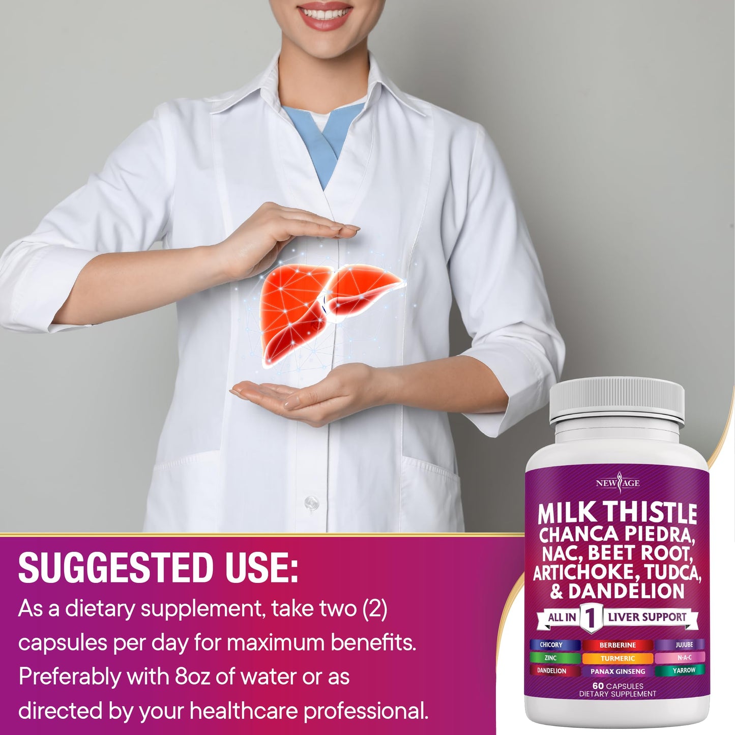 NEW AGE Milk Thistle NAC Chanca Piedra Liver Support β 180 Count, 28-in-1 Formula