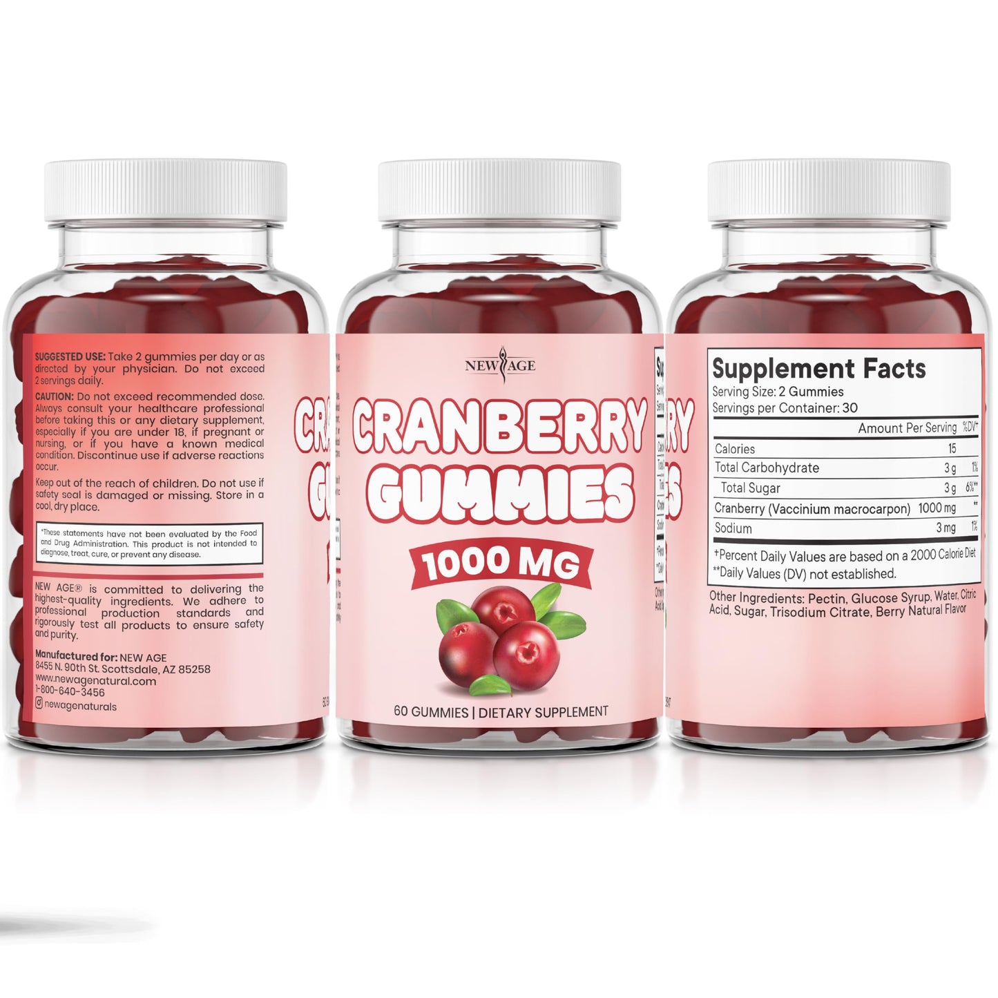 NEW AGE Cranberry Gummies โ Urinary Tract Health, 1000mg, 180 Gummies (Vegetarian)