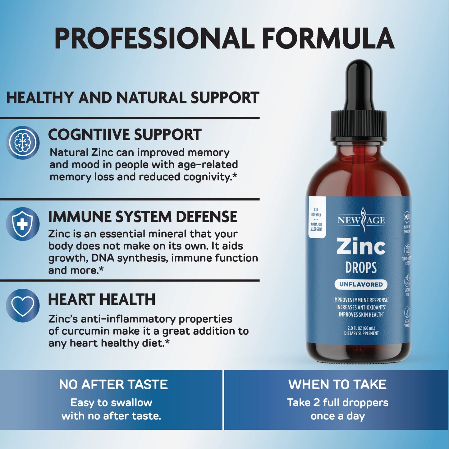 Liquid Zinc Drops for All Ages by NEW AGE โ Immune Support, Vegan, Non-GMO | 60 Day Supply, 2-Pack