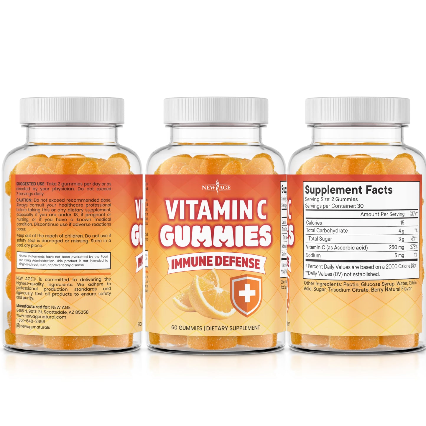 NEW AGE Vitamin C Gummies โ Orange Flavor, Vegetarian, Gluten-Free (180 Gummies)
