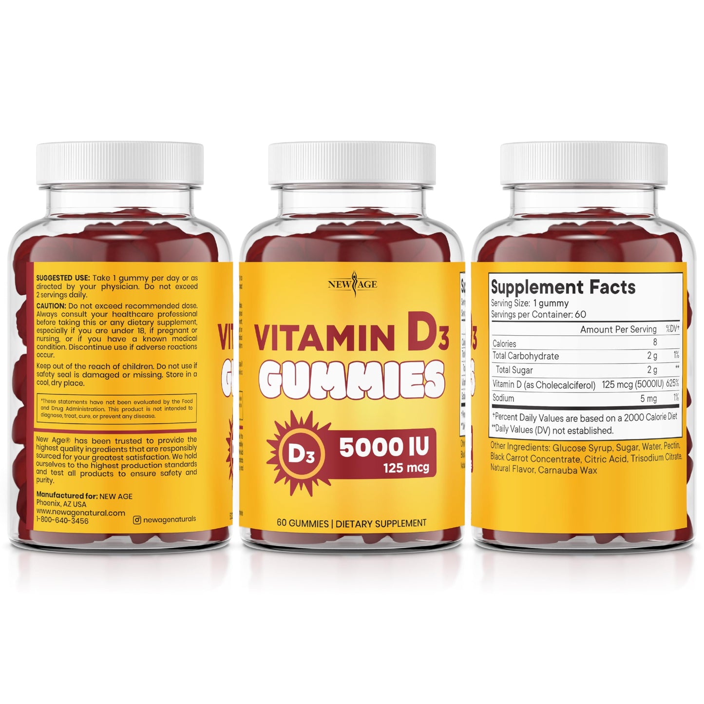 NEW AGE Vitamin D3 5000 IU Gummies โ Immune Support, Non-GMO, Gluten-Free