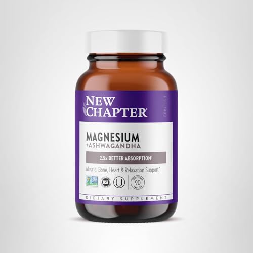 New Chapter Magnesium + Ashwagandha 325 mg Glycinate โ 90 ct, 2.5x Absorption | Non-GMO
