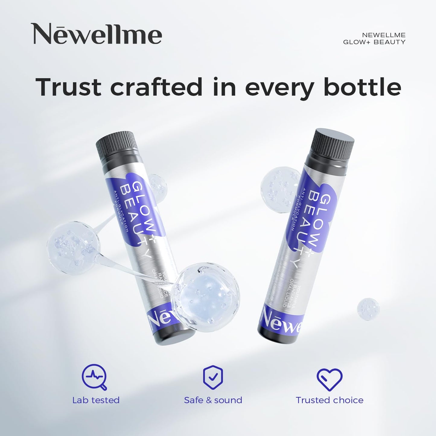 NEWELLME Glow+Beauty Collagen Drink โ Liquid Beauty Supplement with Hyaluronic Acid & Antioxidants | 28 Bottles
