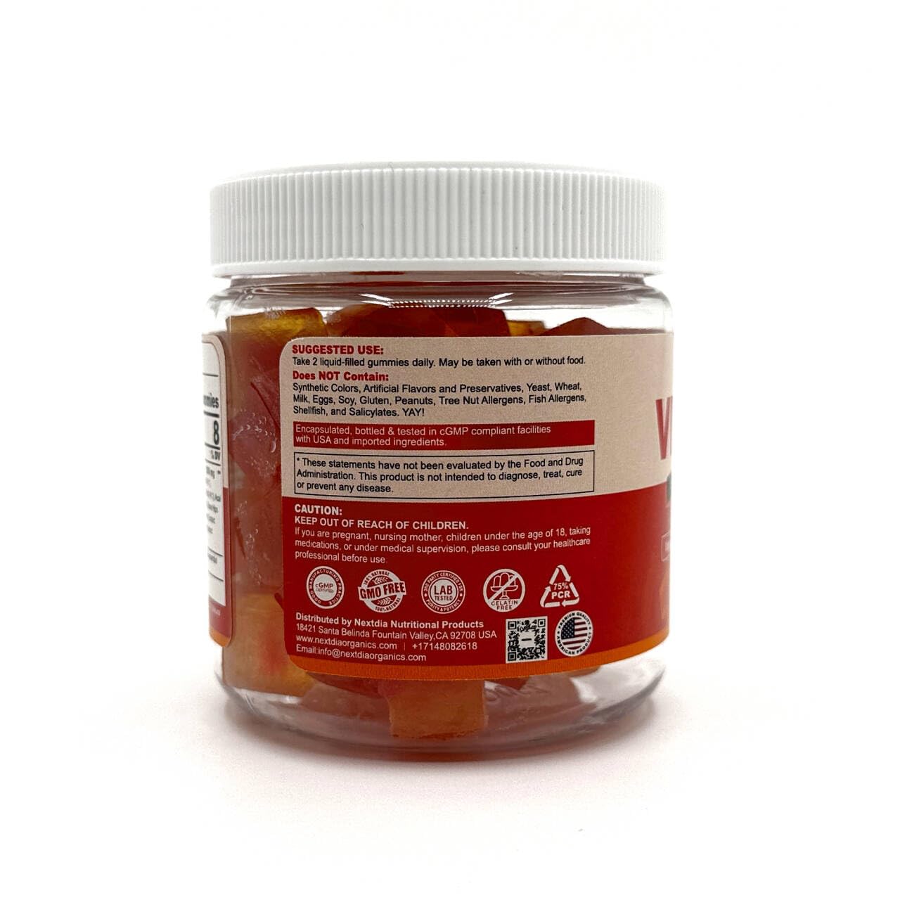 Nextdia 2 Pack Organic Vitamin C Gummies 120mg β Sugar Free, Vegan, Whole Food Vitamin C