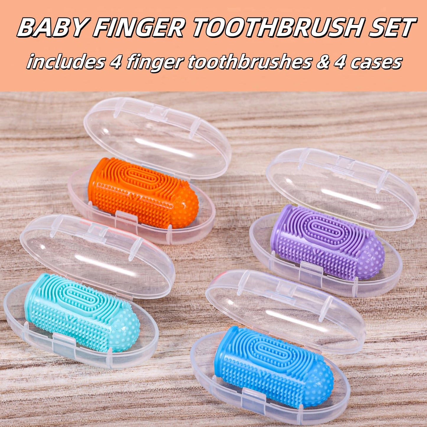 NFSVLB Finger Toothbrush Set โ 4 Silicone Baby Brushes + 4 Storage Cases