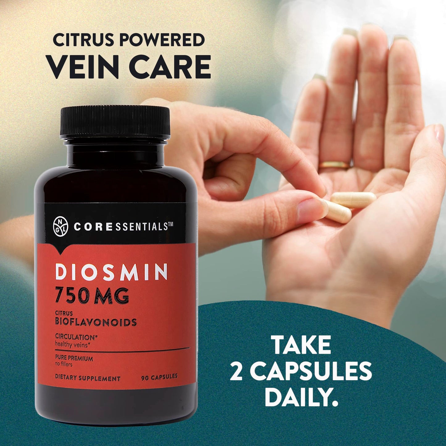 NGL Pure Diosmin 750 mg โ Citrus Bioflavonoids for Blood Circulation & Leg Vein Health | 90 Capsules