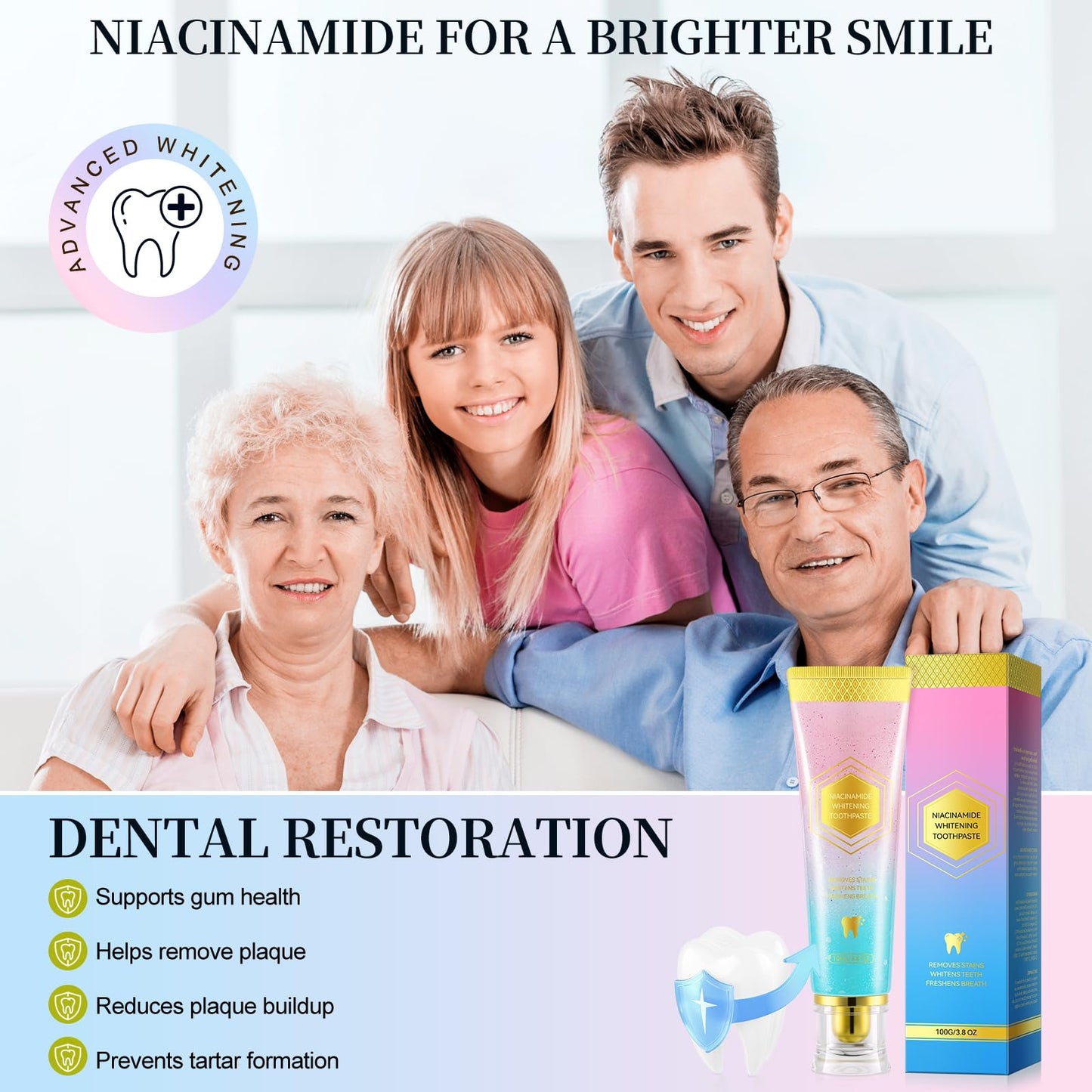 Niacinamide Whitening Toothpaste โ 2 Pack, Gentle Care, Stain Removal, Gum Health & Enamel Protection