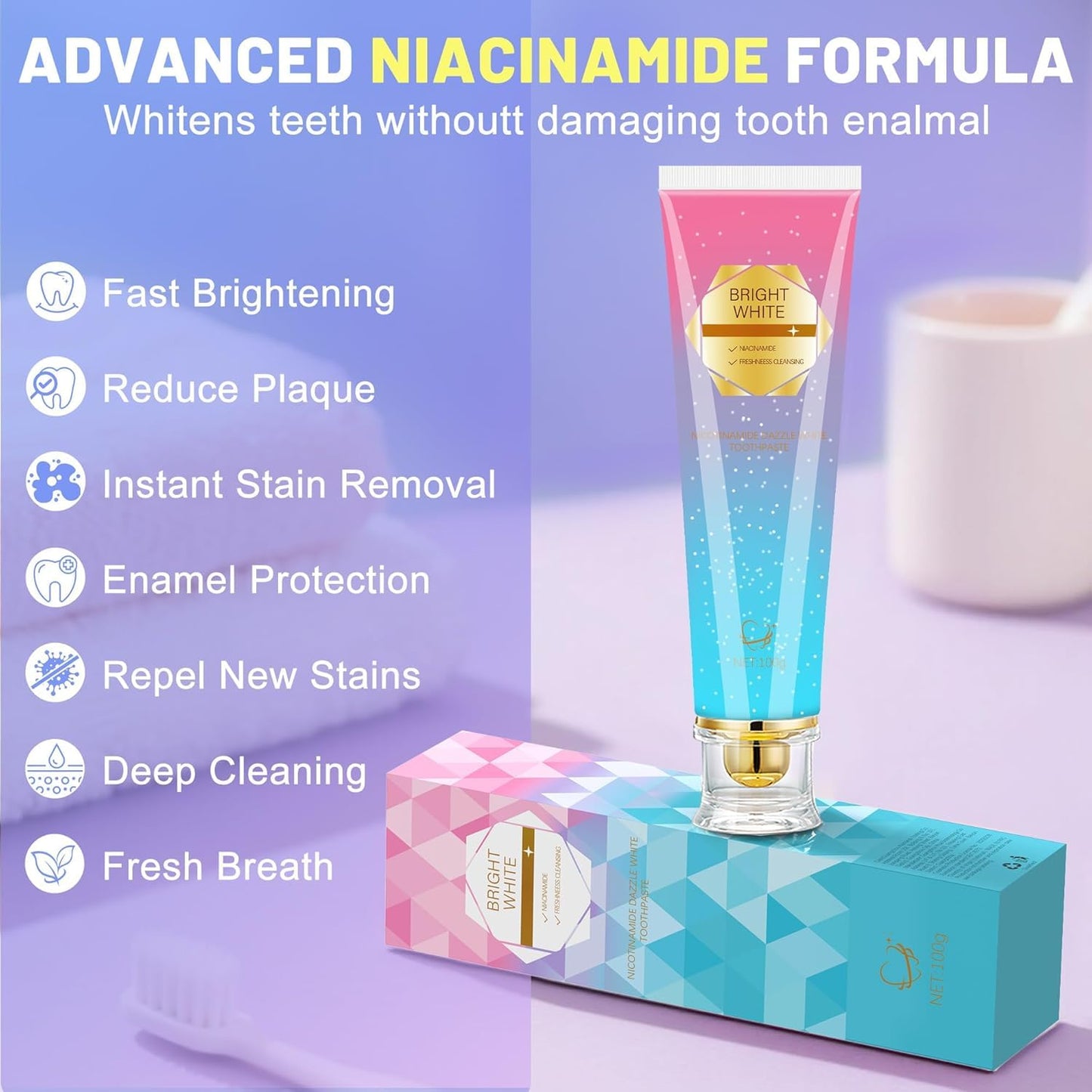 Niacinamide Whitening Toothpaste โ Fluoride-Free for Sensitive Teeth | Kimralur Triple Whitening