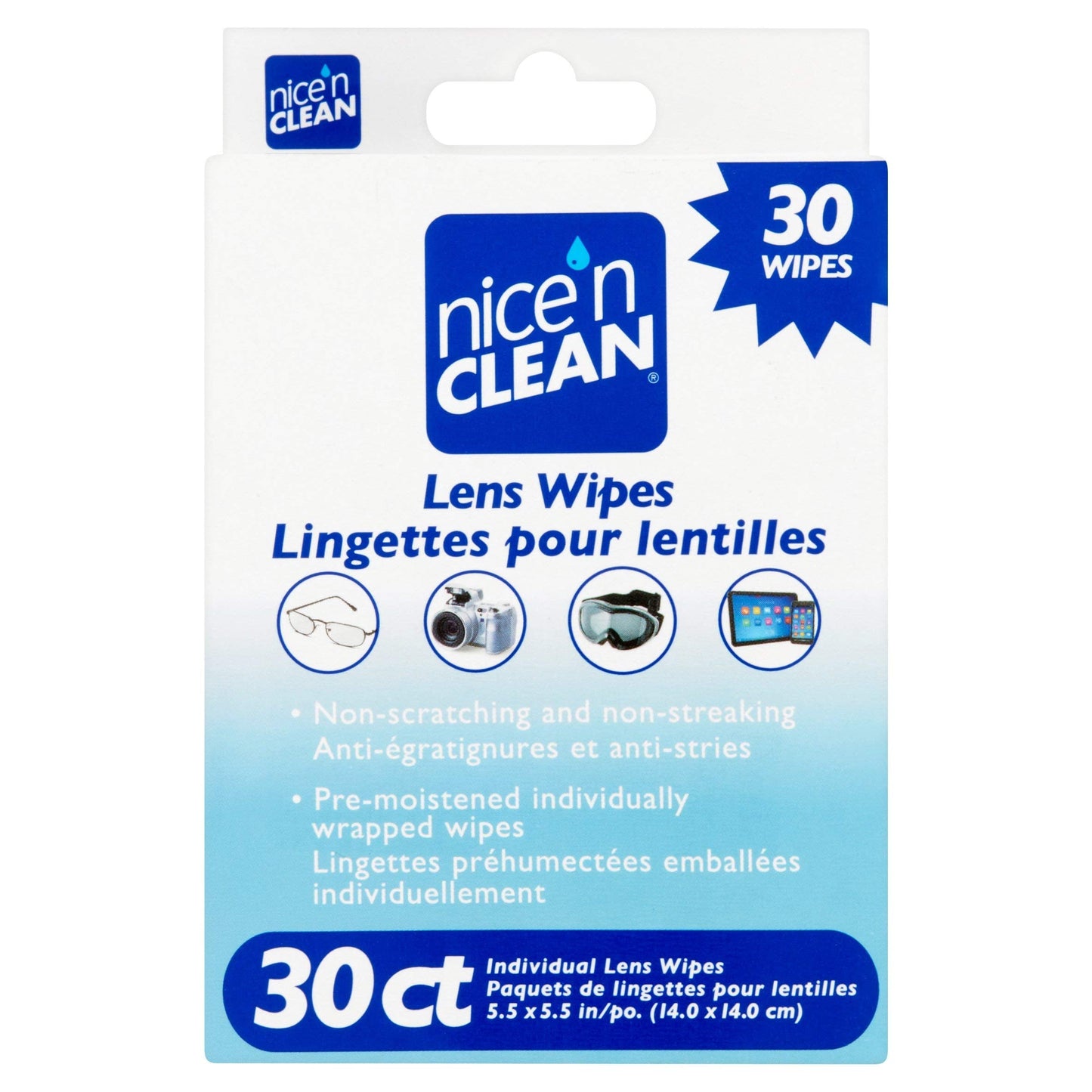 Nice 'N Clean 30 Lens Wipes โ Pre-moistened, Non-Scratching, Non-Streaking, Anti-Fog
