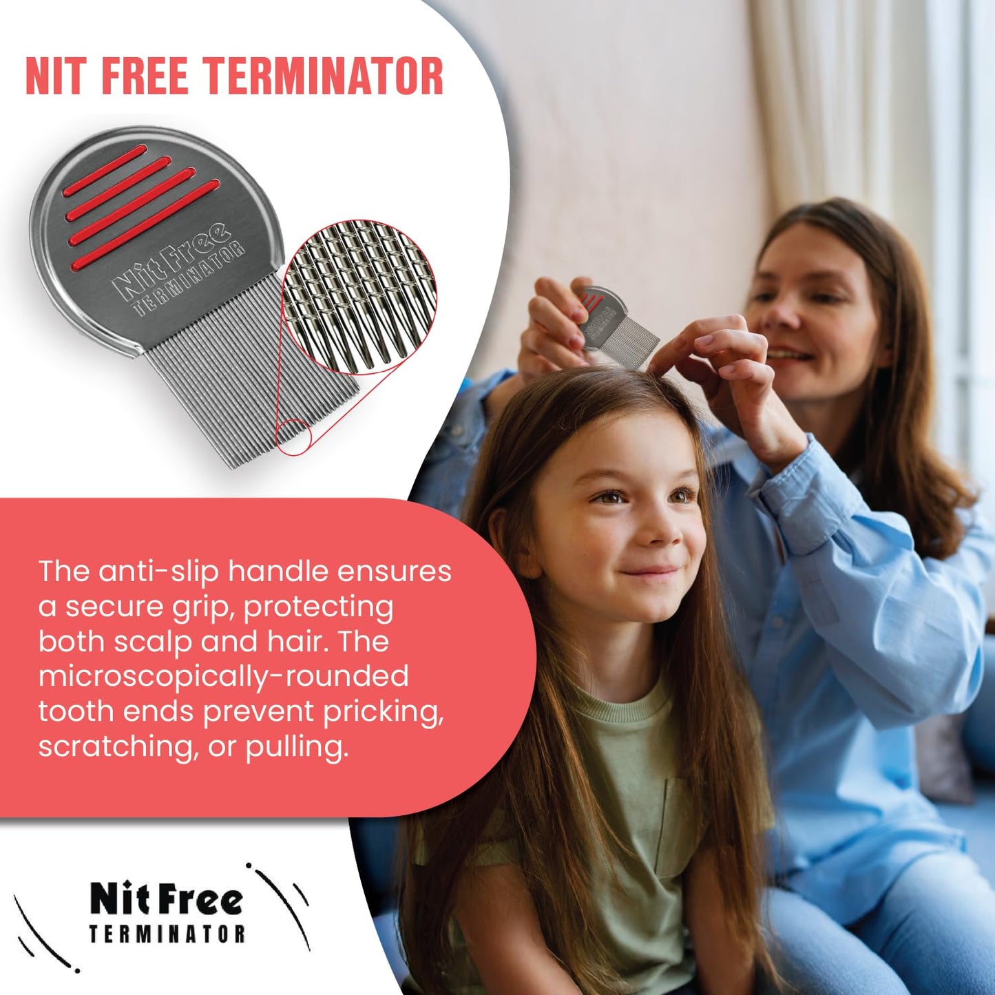 Nit Free Terminator Lice Comb - Professional Stainless Steel Lice Treatment Comb (Color May Vary) Pack of 1
