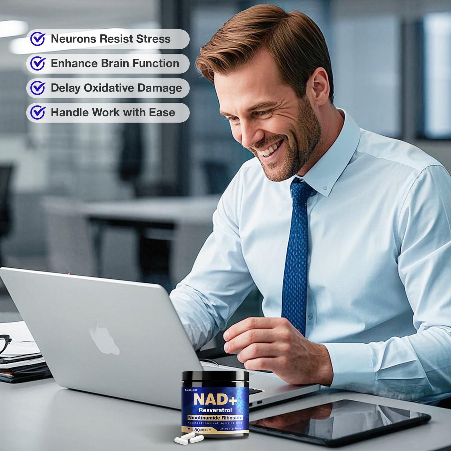 NLMUBR LUCKSIT NAD Supplement โ NAD Nicotinamide Riboside 900mg, Liposomal NAD, Resveratrol & Quercetin for Energy, Anti-Aging, Brain & Muscle