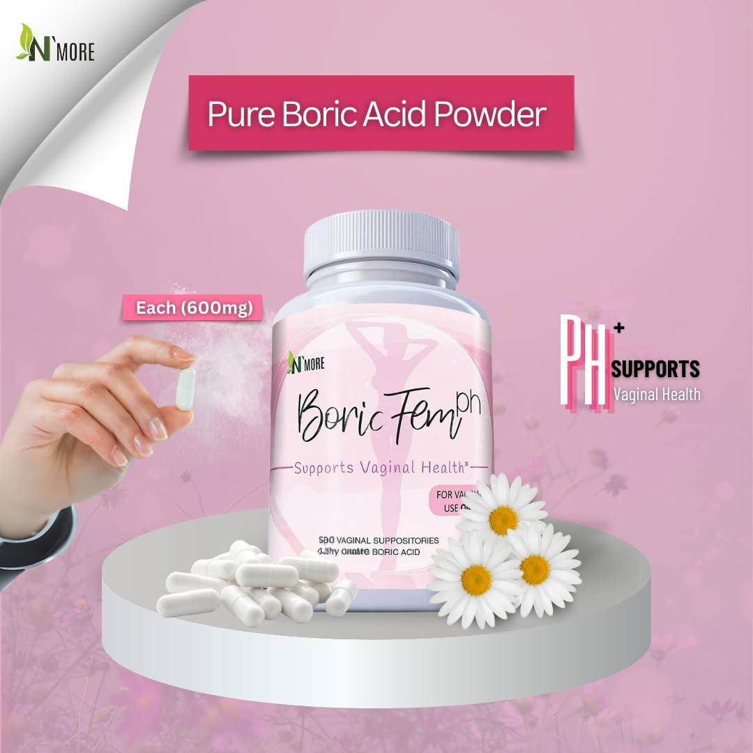 N'More Boricfem Vaginal Health Suppositories - 100% Pure Boric Acid, Made in USA | 30 Servings