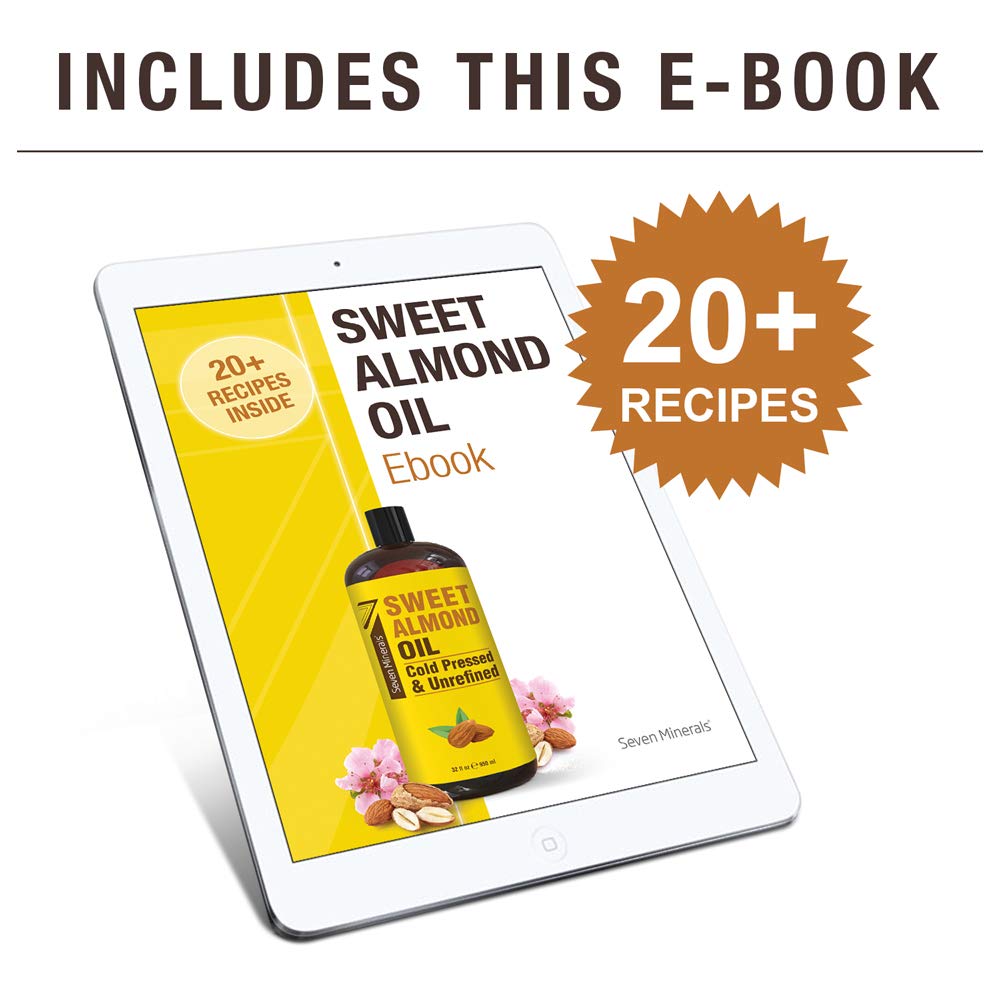 Seven Minerals Pure Cold Pressed Sweet Almond Oil โ 32 oz Unrefined Carrier Oil for Skin & Hair