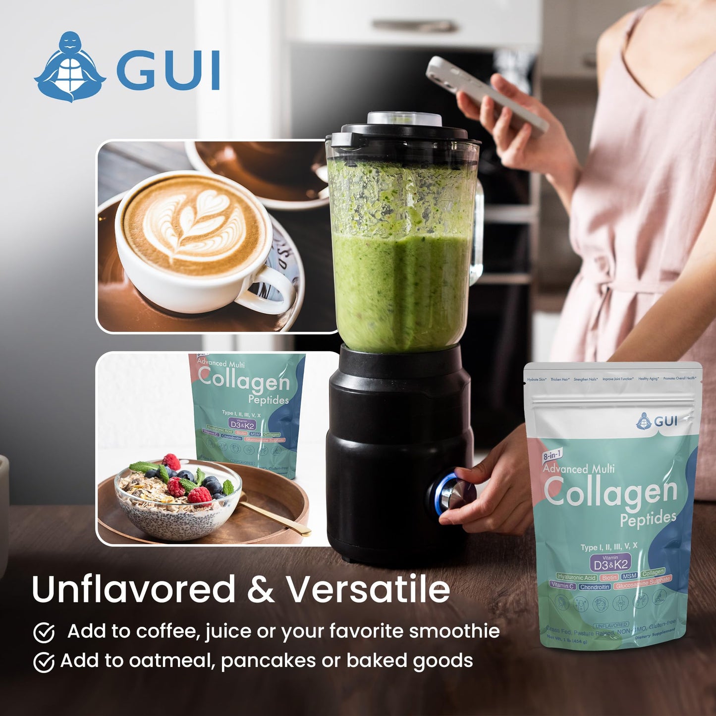 8in1 Advanced Multi Collagen Peptides 16oz โ Hydrolyzed Type I/II/III/V/X Collagen + Vitamin D3 & K2