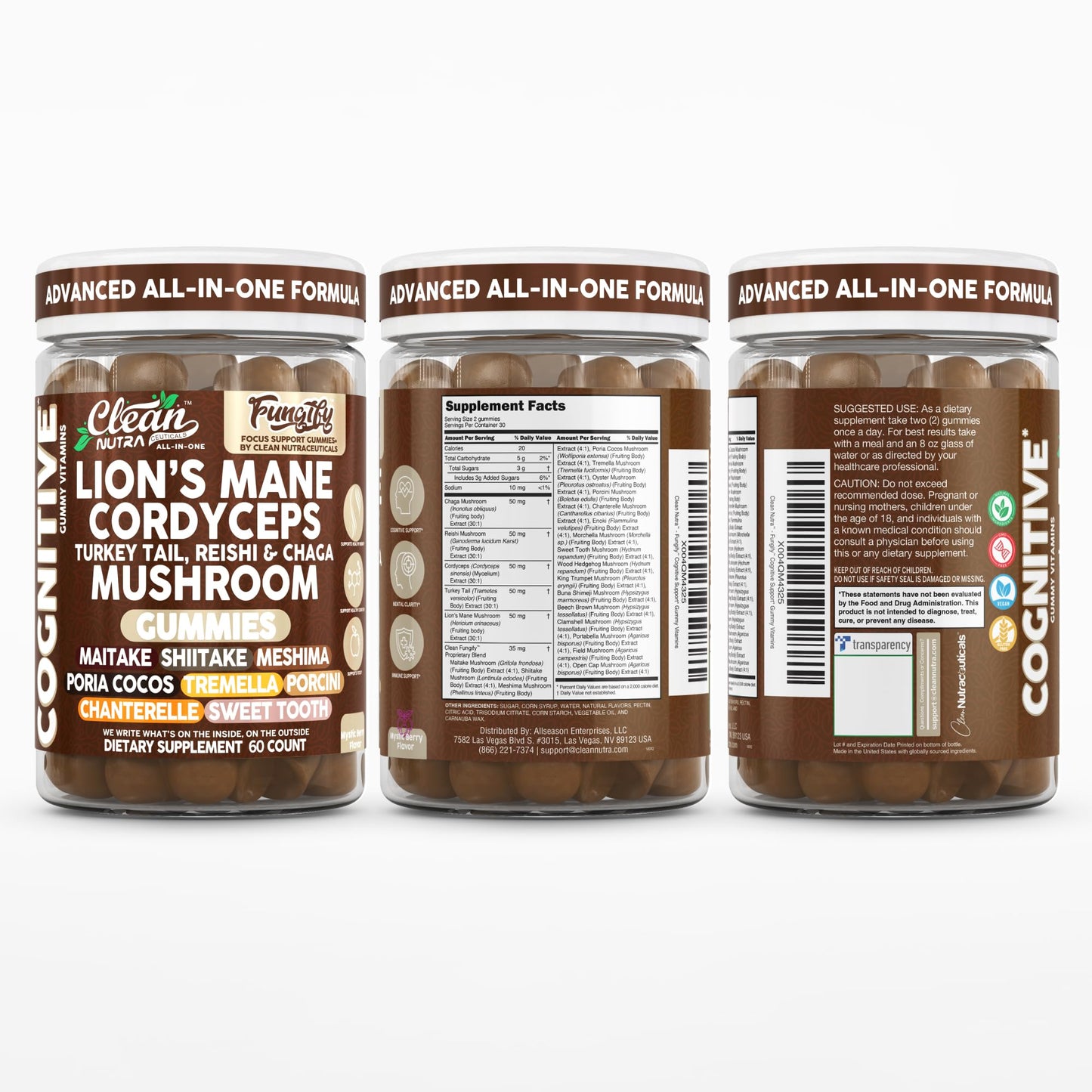 Clean Nutra Lions Mane Gummies โ Memory & Focus with Cordyceps, Reishi & Immune Support