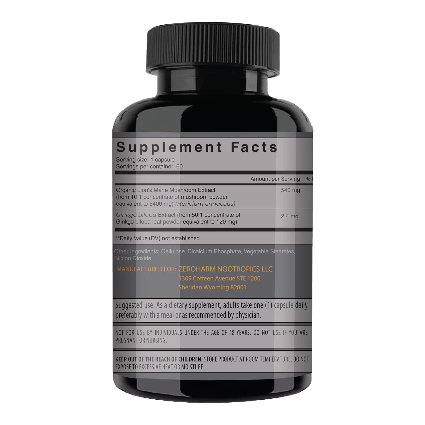 NooMost Lions Mane Organic Capsules with Ginkgo Biloba | Cognitive Health, Focus & Memory | 60 Caps (2 Month Supply)