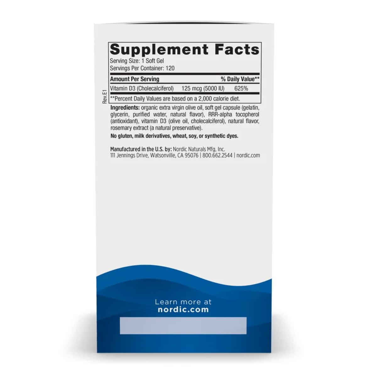 Nordic Naturals Vitamin D3 5000 IU (Orange) โ 120 Mini Soft Gels