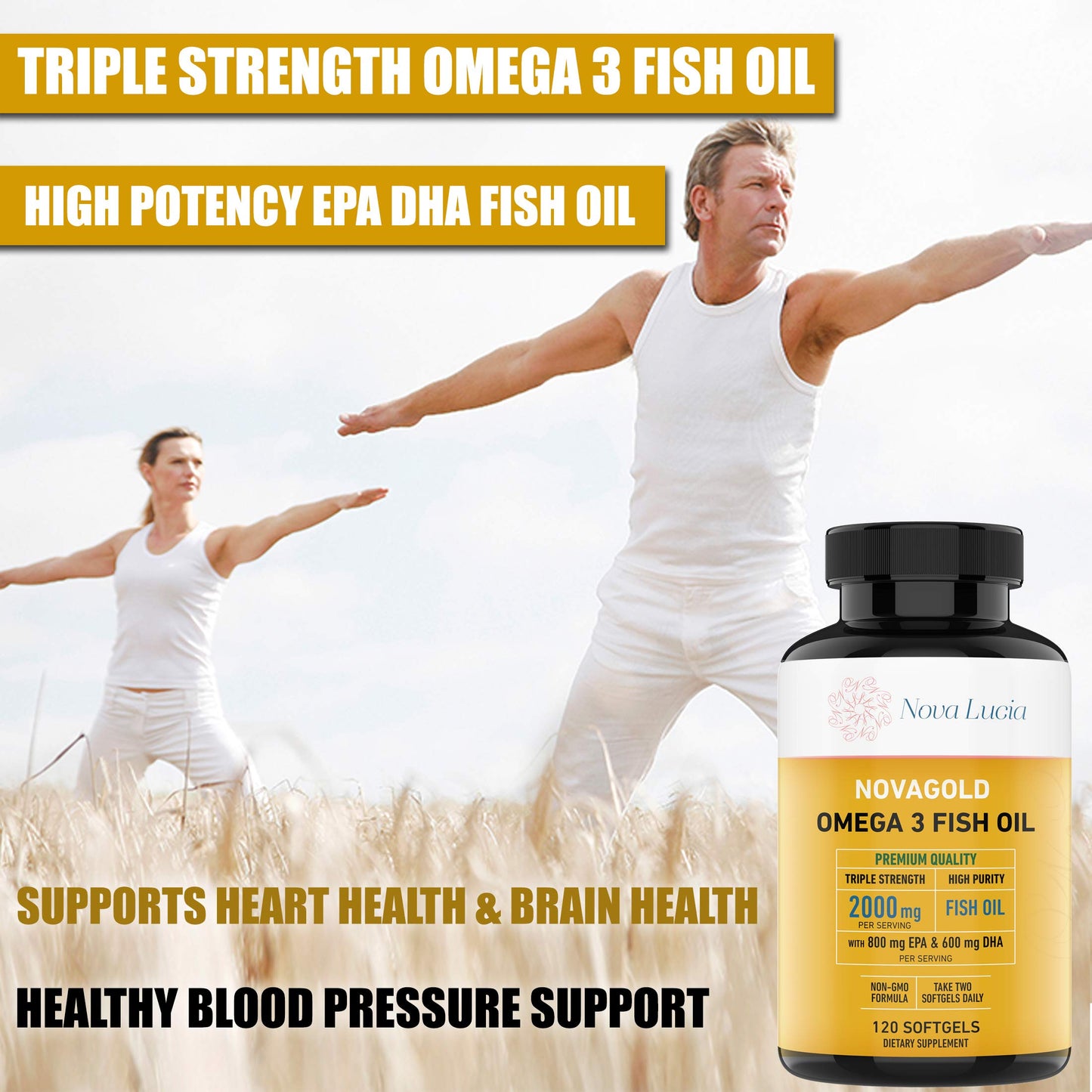 NovaGold Omega-3 Fish Oil 2000mg โ High Strength EPA DHA Softgels | Burpless & Non-GMO