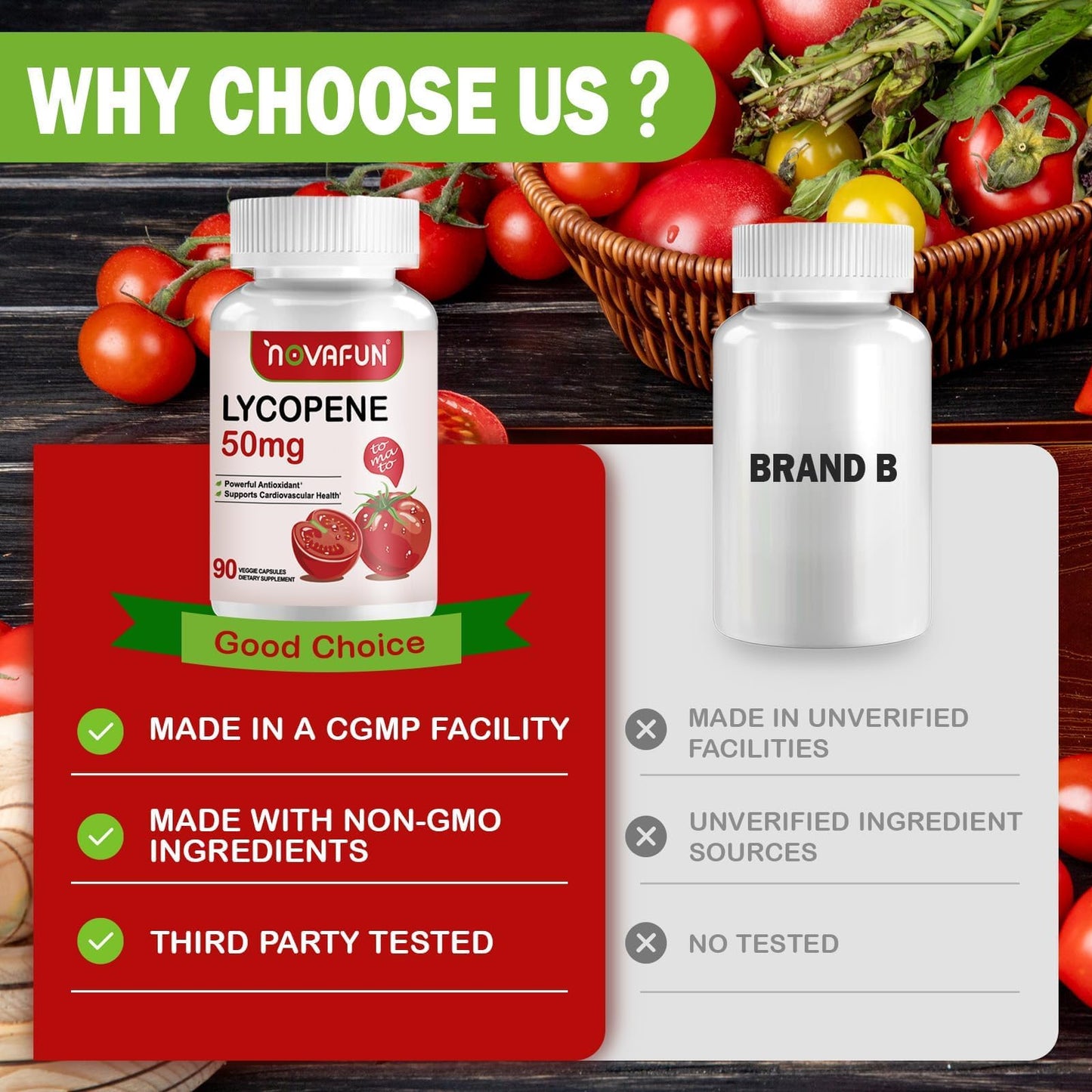 Novafun Lycopene 50mg for Men โ Tomato Antioxidant, 90 Veggie Capsules, Cardio & Immune Support