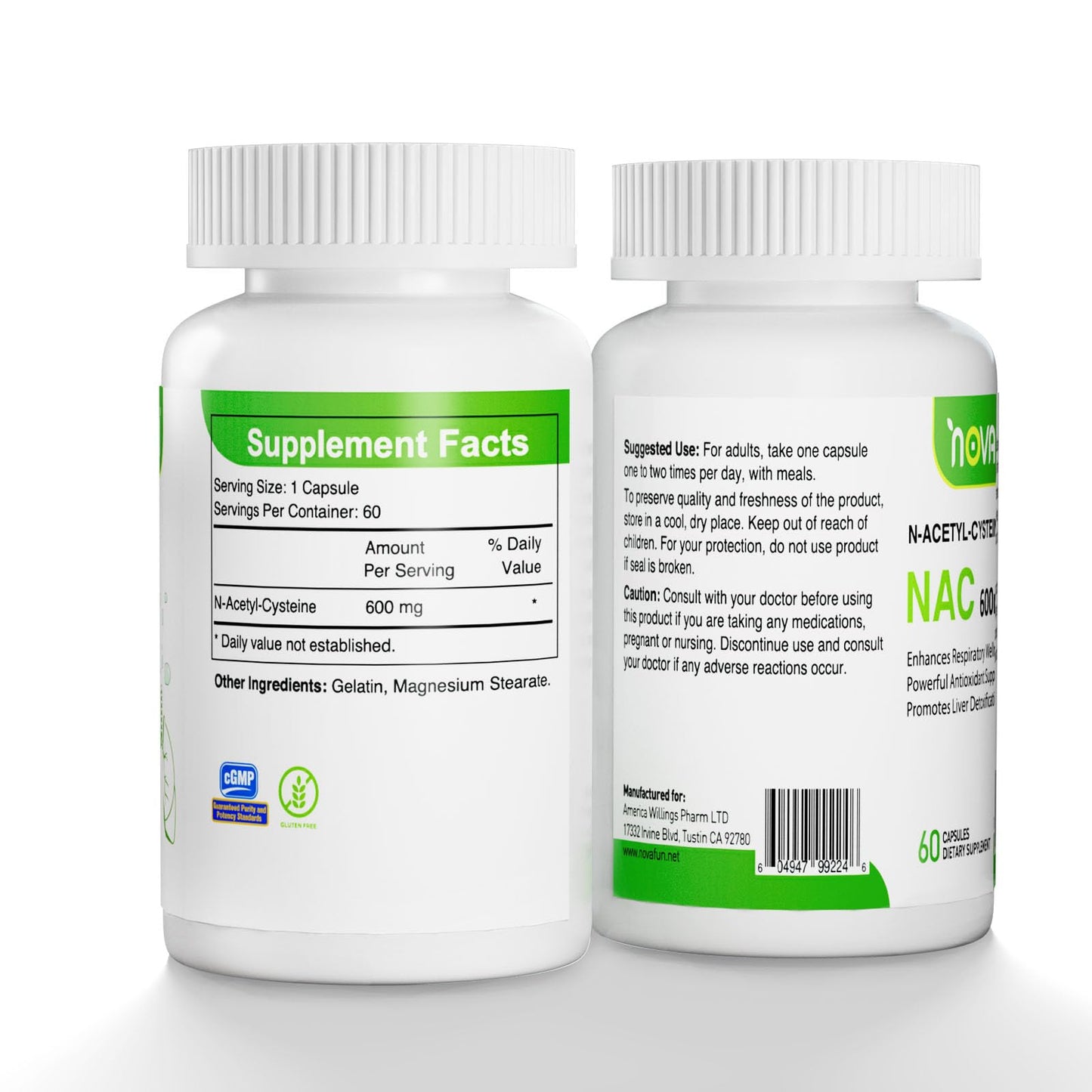 Novafun NAC 600mg Capsules โ Lung Health & Liver Detox (60 Count)