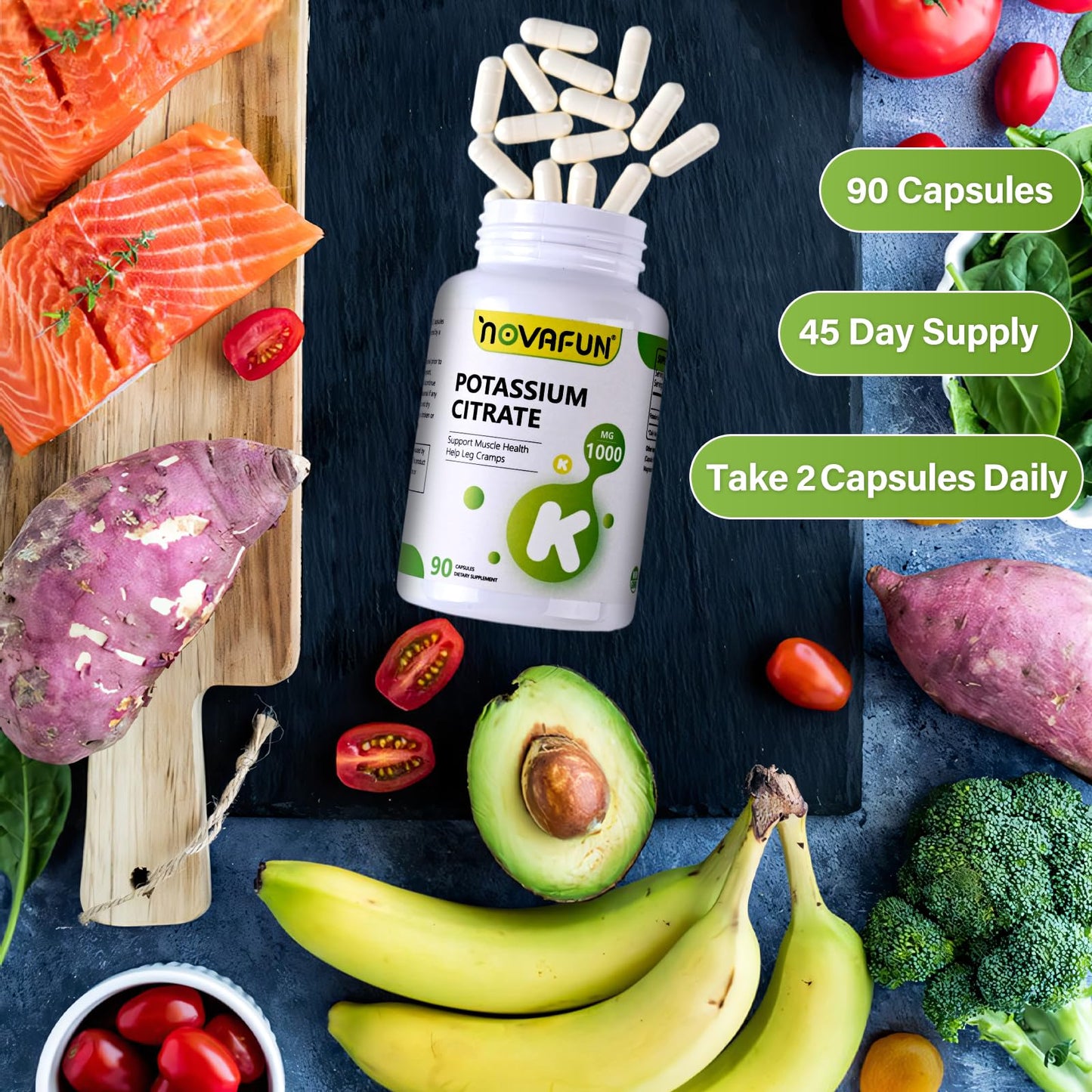Novafun Potassium Citrate 1000mg โ 90 Capsules | Vegan, Non-GMO, Gluten Free