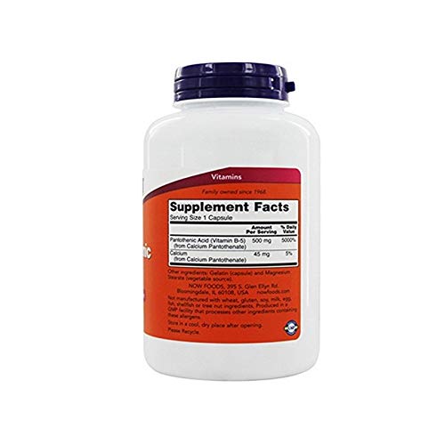 NOW Foods Pantothenic Acid 500mg โ 100 Capsules (Pack of 2) | Vitamin B5 Supplement