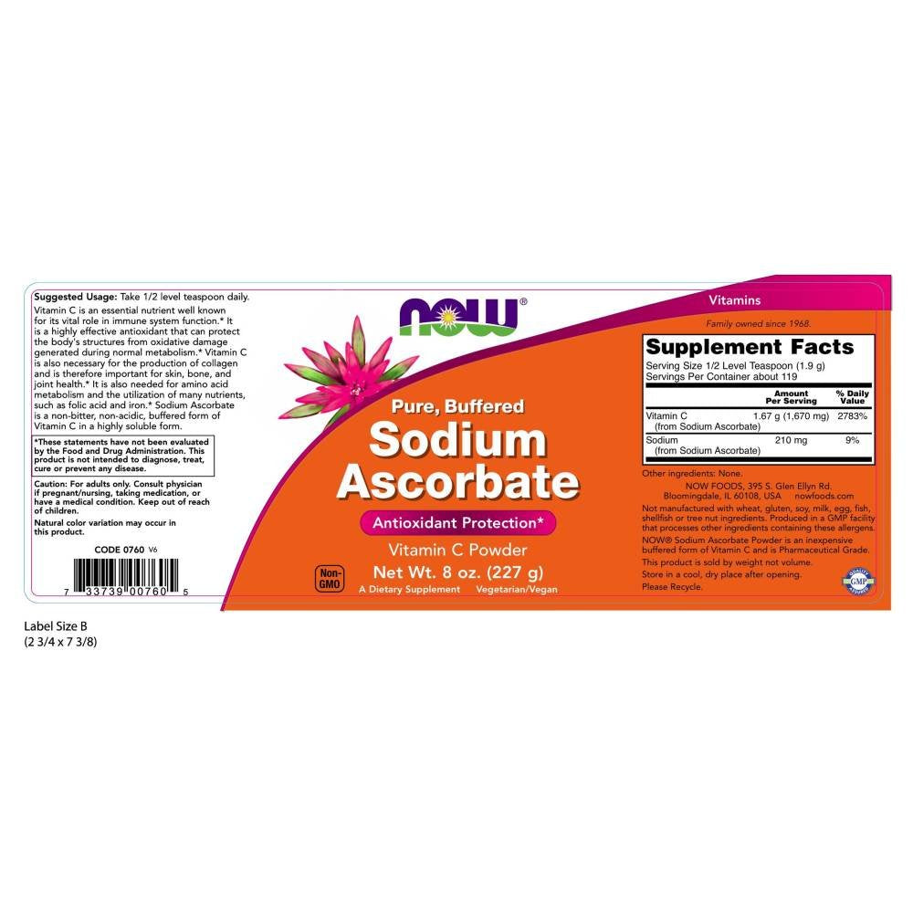 NOW Foods Sodium Ascorbate Powder โ 8 oz (Pack of 2) | Buffered Vitamin C