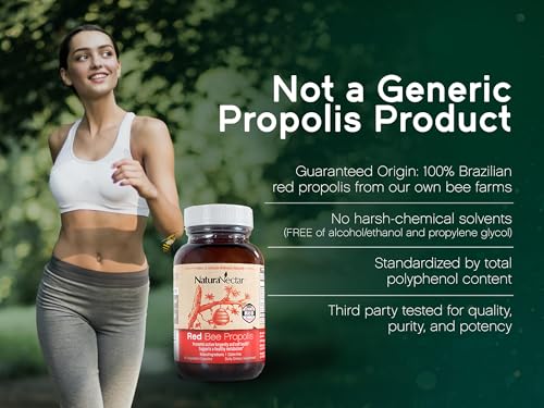 NaturaNectar Red Bee Propolis Capsules โ NSF Certified, Gluten-Free (60pcs)