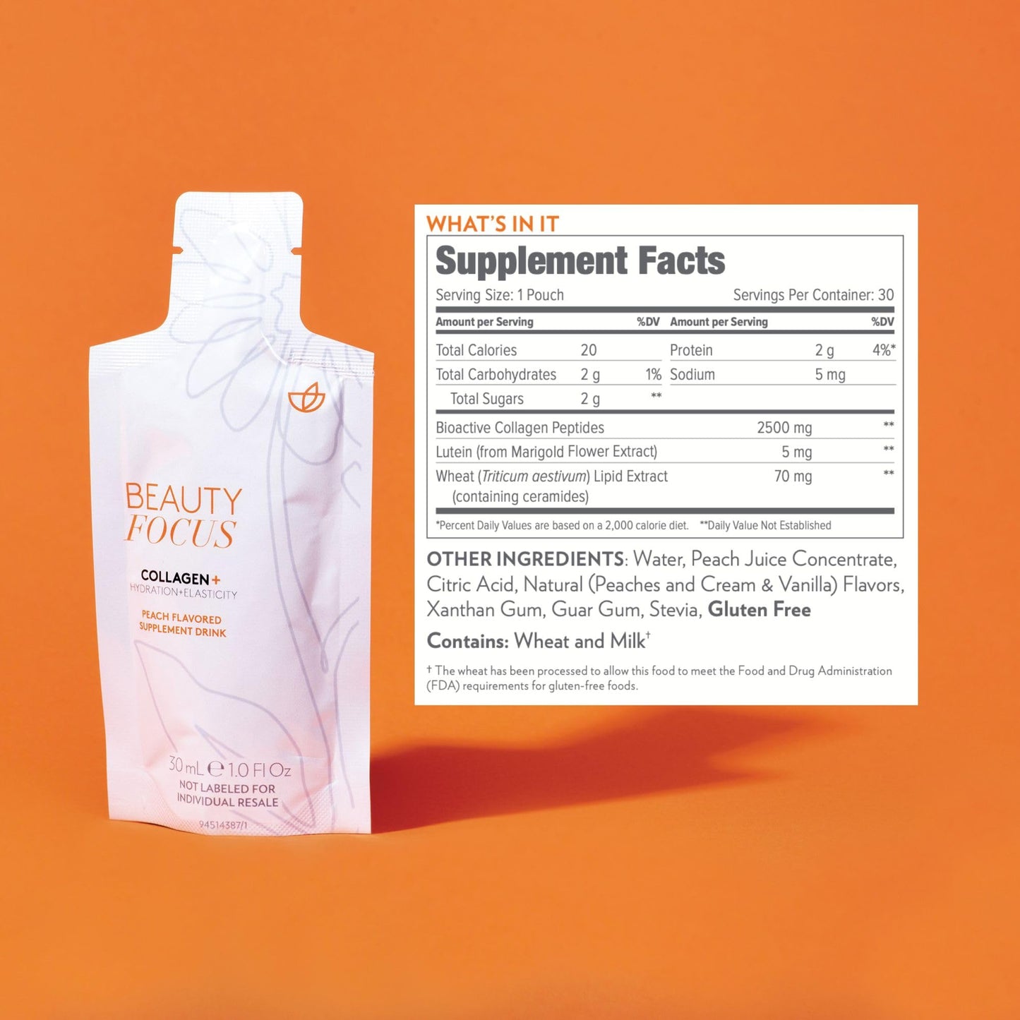 Beauty Focus Collagen Plus โ Peach Flavor | 1.0 oz, 30 Packets | Skin Hydration & Hair Support
