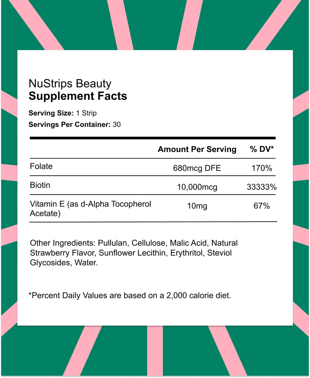 NuStrips Beauty Strips โ Biotin, Folate & Vitamin E for Hair, Skin & Nails