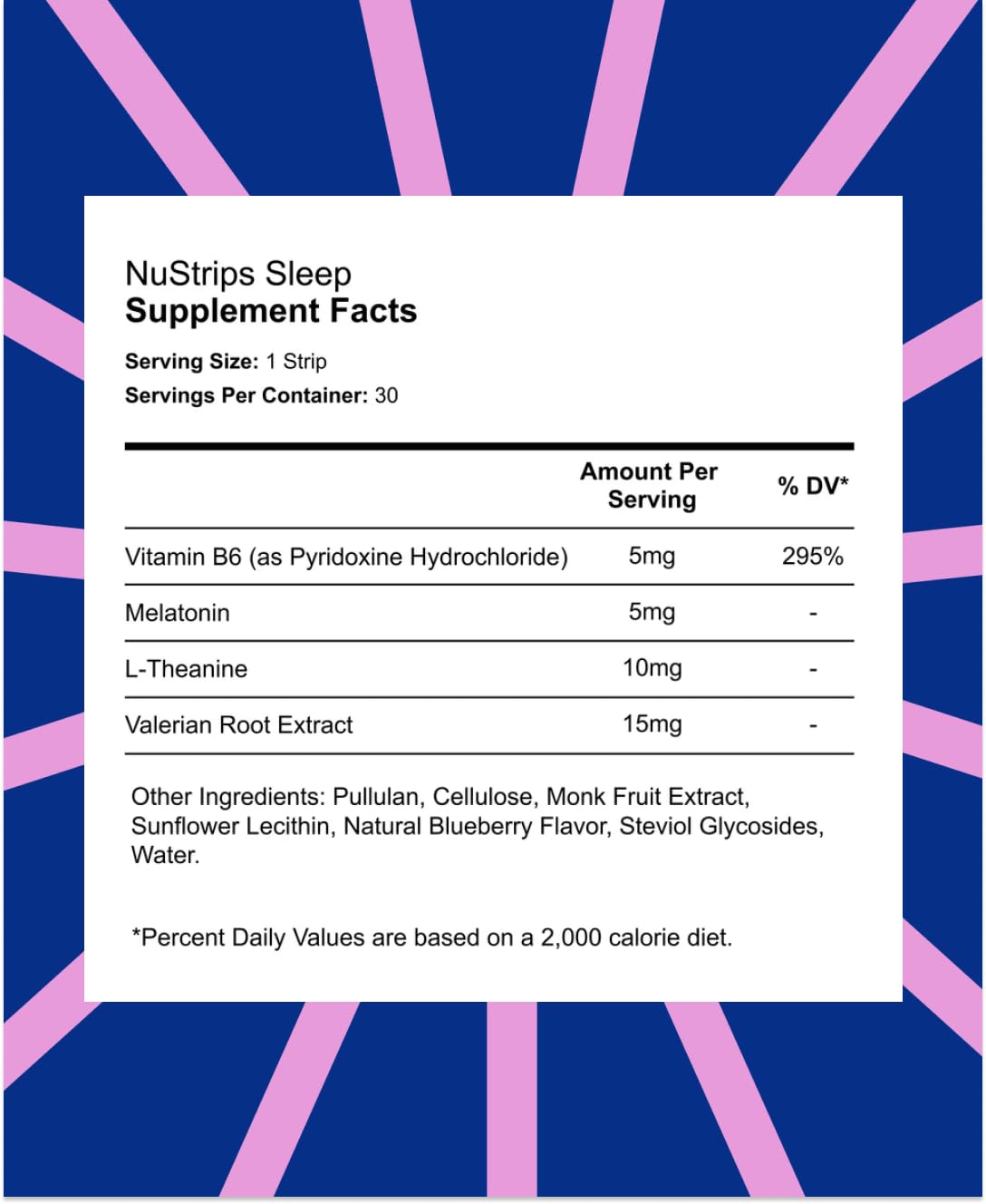 NuStrips Sleep Strips – 5mg Melatonin, Valerian, L-Theanine & B6 (Blueberry) | Vegan, Non-GMO