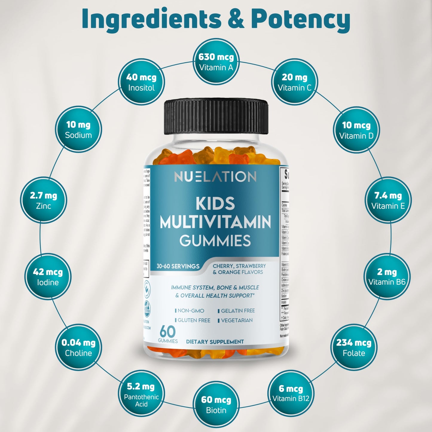 NUELATION Kids Multivitamin Gummies โ 30-60 Day Supply, 14 Vitamins | Non-GMO, Gelatin-Free