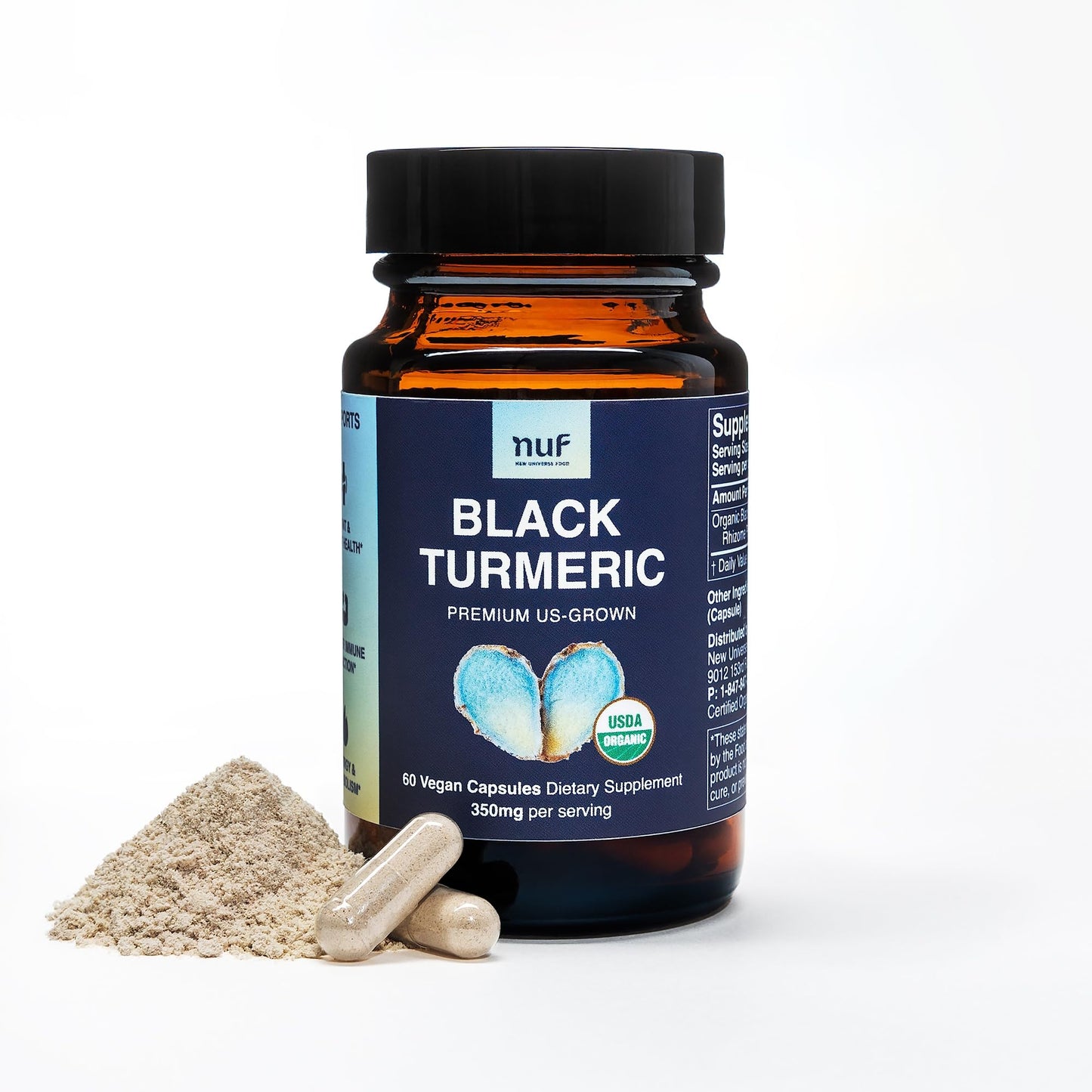 NUF Organic Black Turmeric 350mg Capsules โ US Grown, Vegan, Gluten Free, Non-GMO