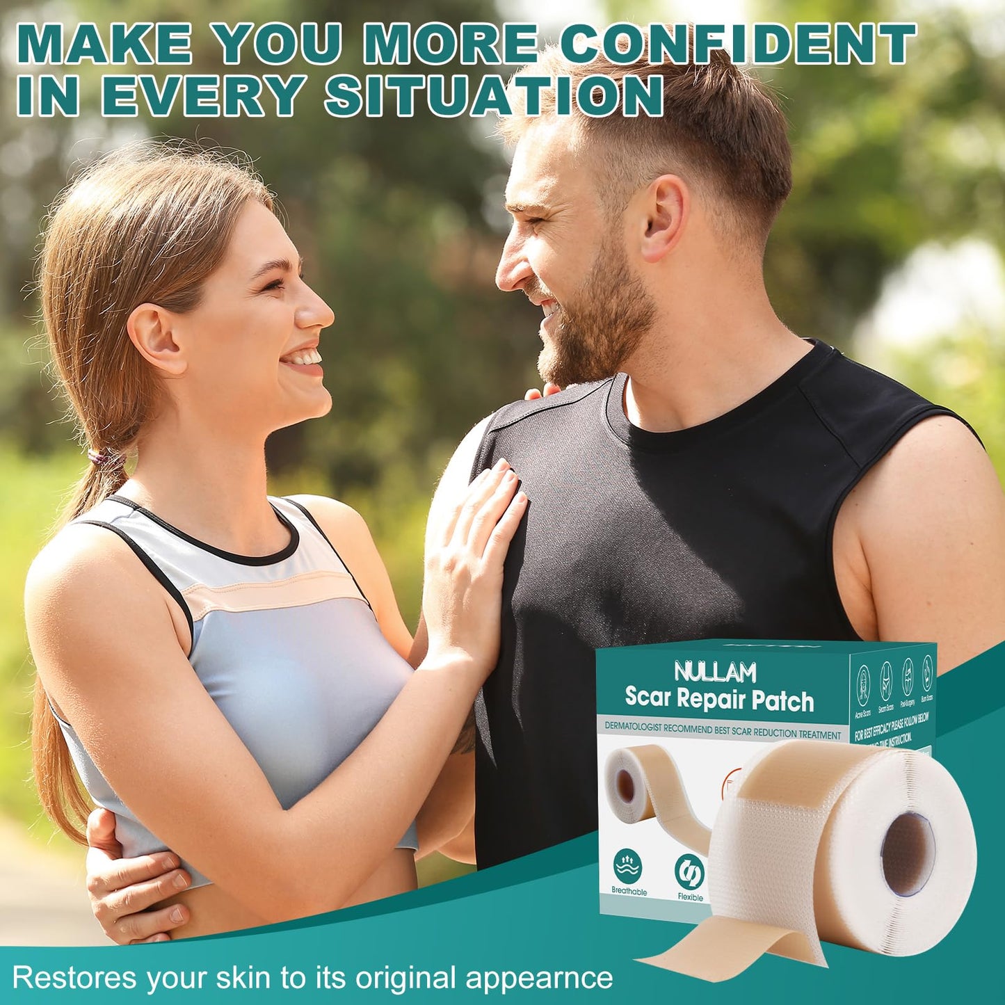 Nullam Silicone Scar Sheets & Tape β Reusable, Breathable Scar Care (1.6 x 158 in)