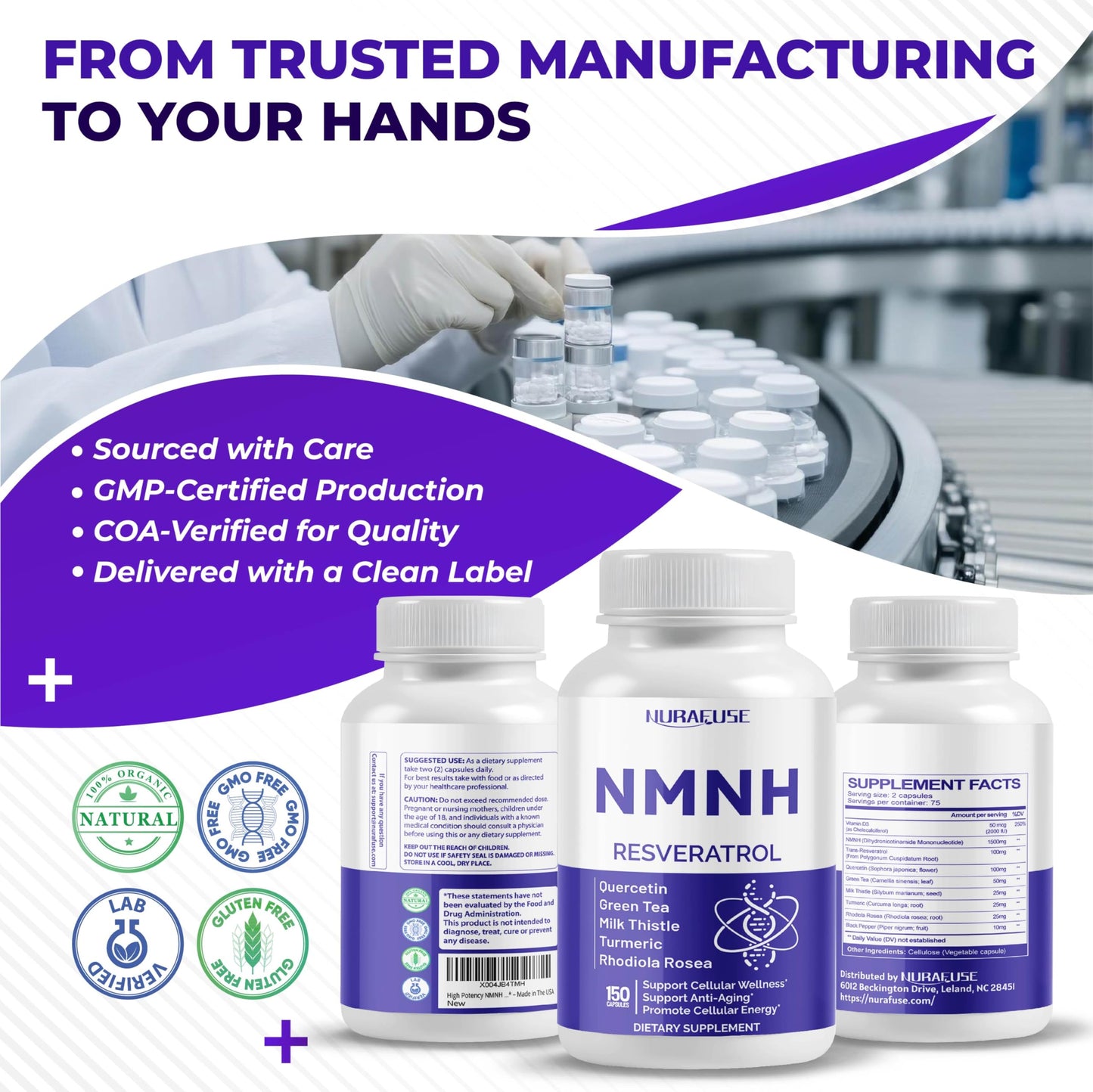High Potency NMNH with Resveratrol & Quercetin โ 75-Day NMNH Supplement | Made in USA
