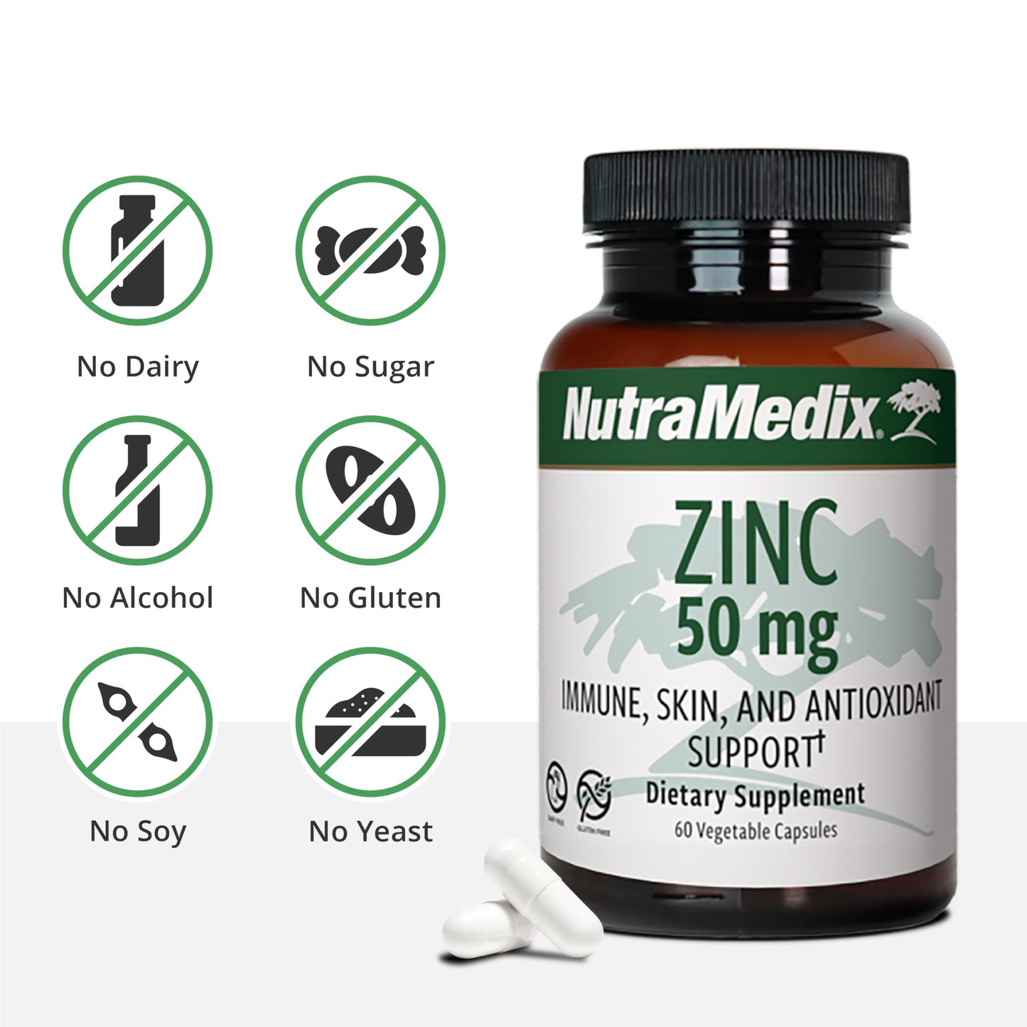 NutraMedix Zinc 50mg โ Immune Support, Skin Health & Antioxidant (Pack of 2, 60 Capsules)