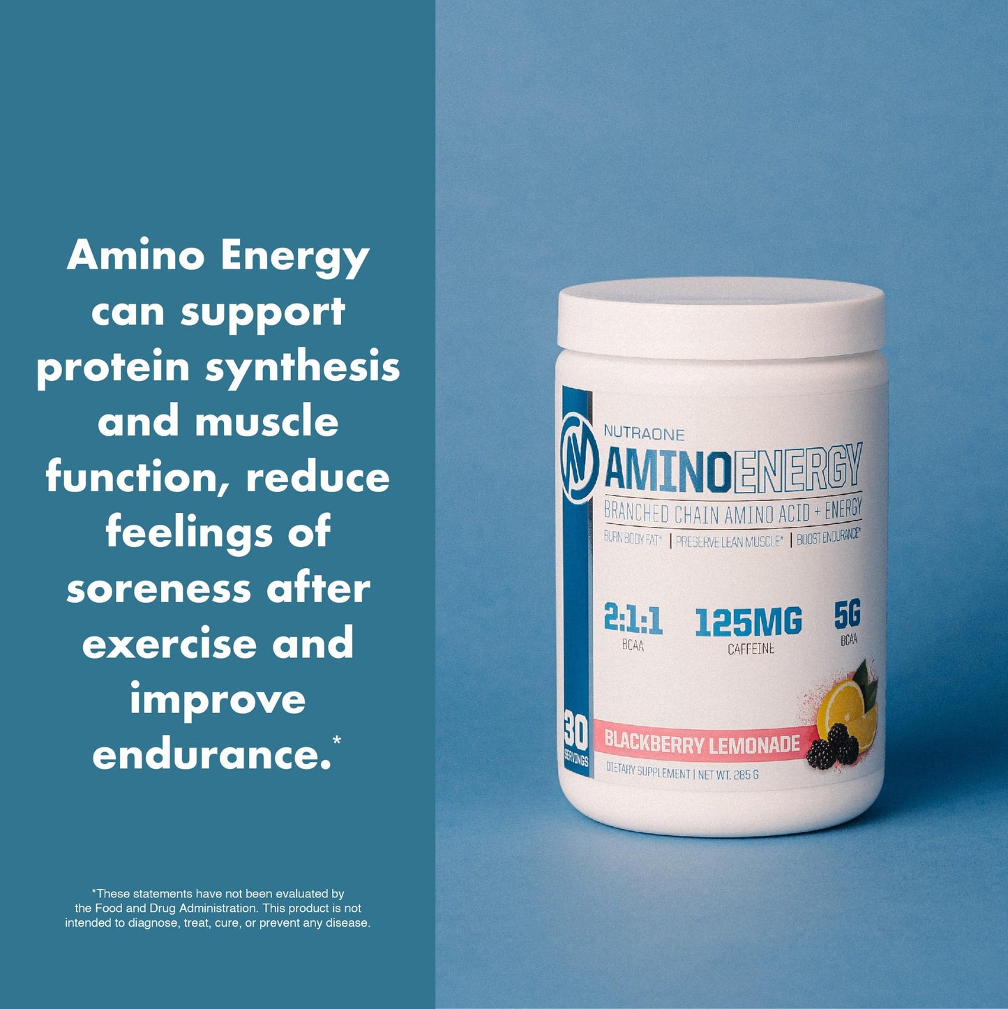 NutraOne Amino Energy BCAA Powder โ Pre-Workout with Caffeine (Berry Lemonade, 30 Servings)