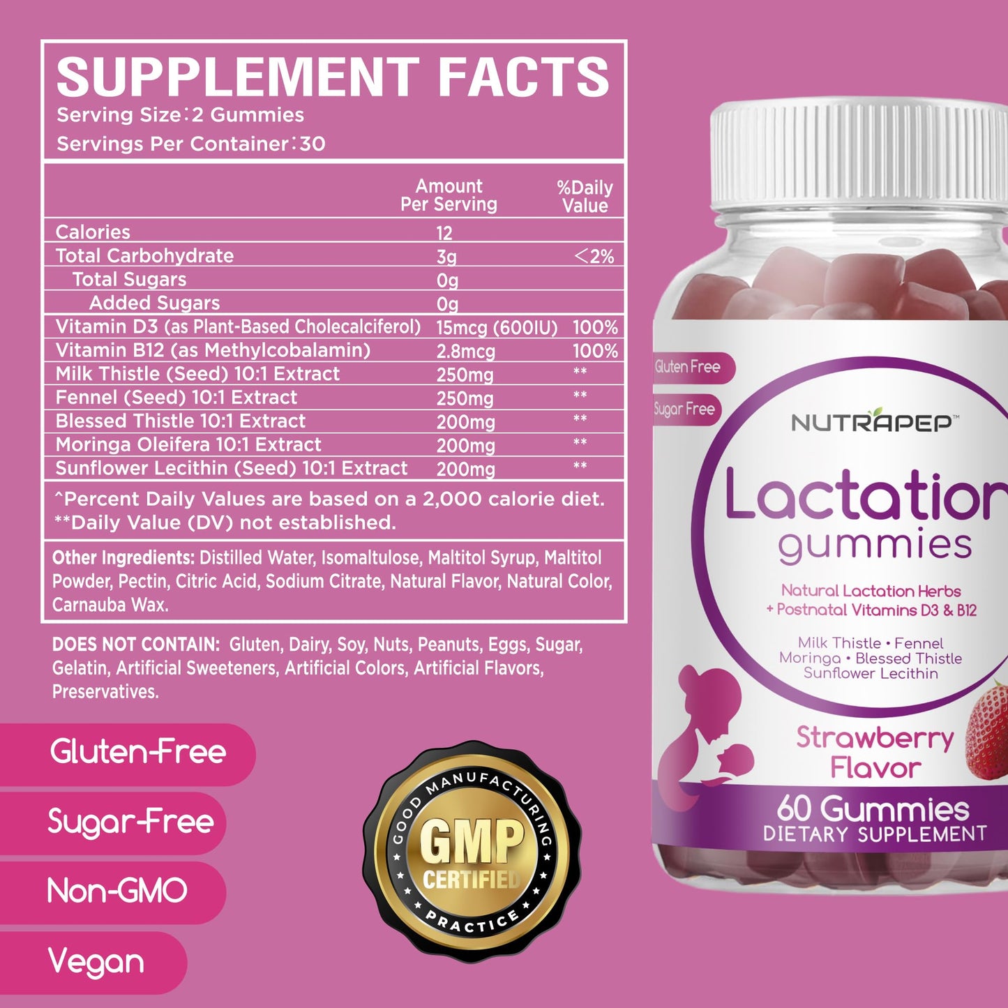 NutraPep Lactation Gummies β Postnatal Support & Milk Production Boost (D3, B12, Milk Thistle)