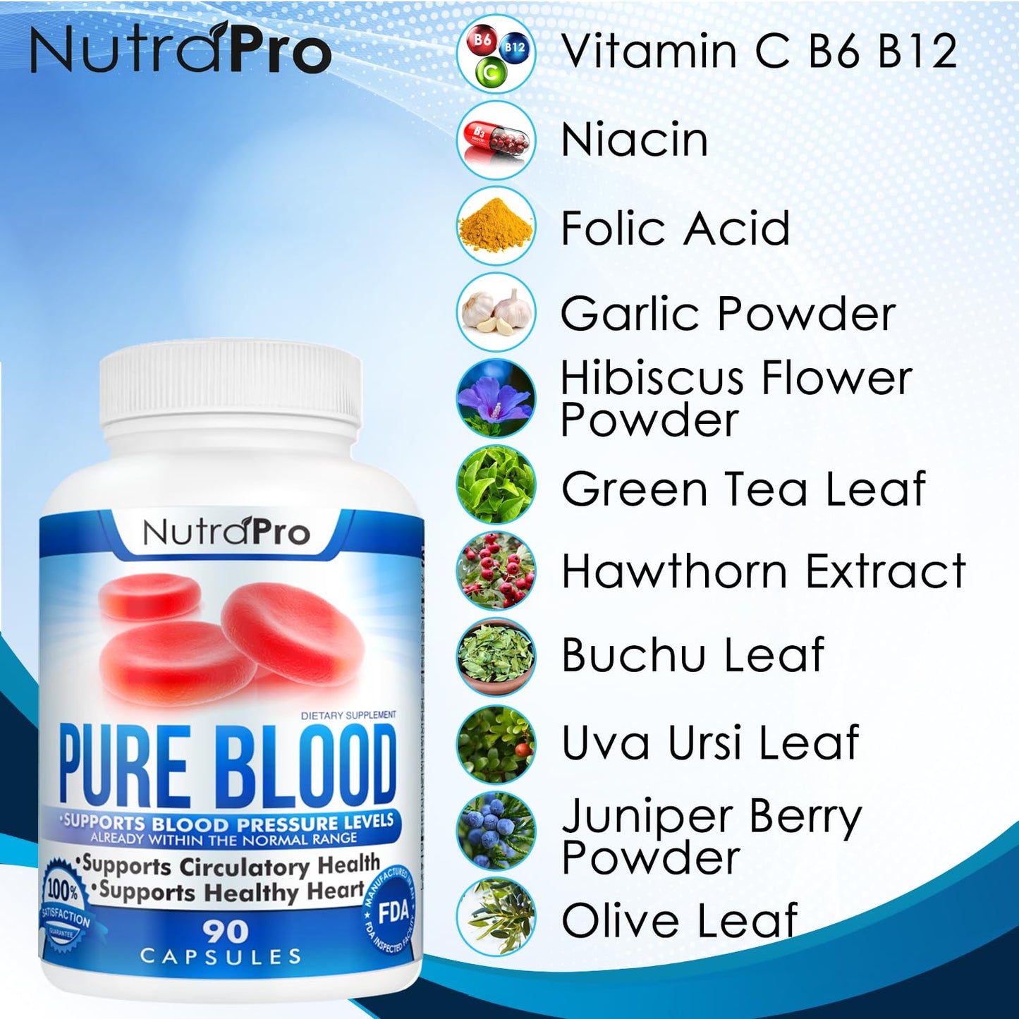 NutraPro Pure Blood Pressure Supplements β Hawthorn, 90 Capsules